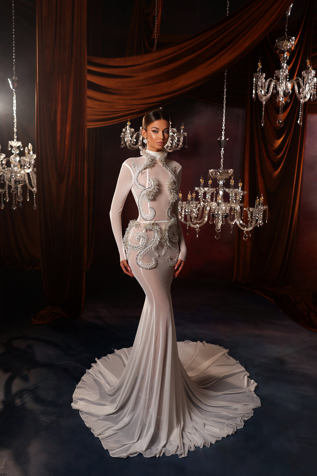 High Neck Sculpted Mermaid Gown