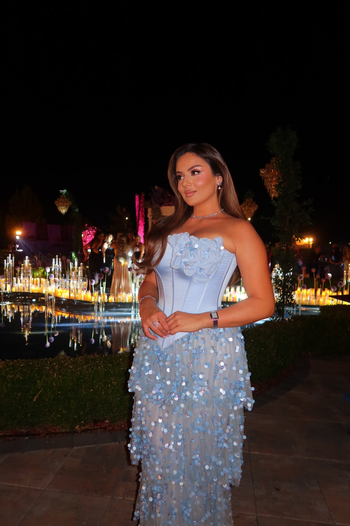 Marlena - Floral strapless sequin gown