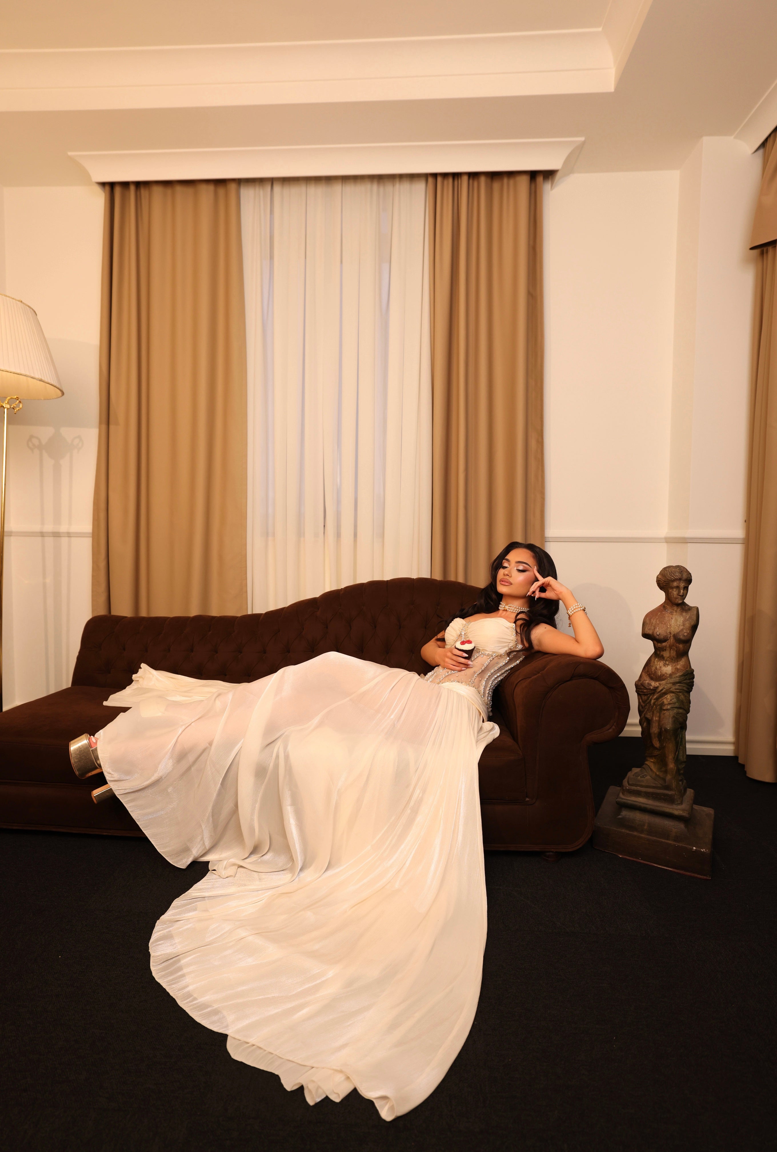 Dalinda - Ivory Strapless Beaded Gown