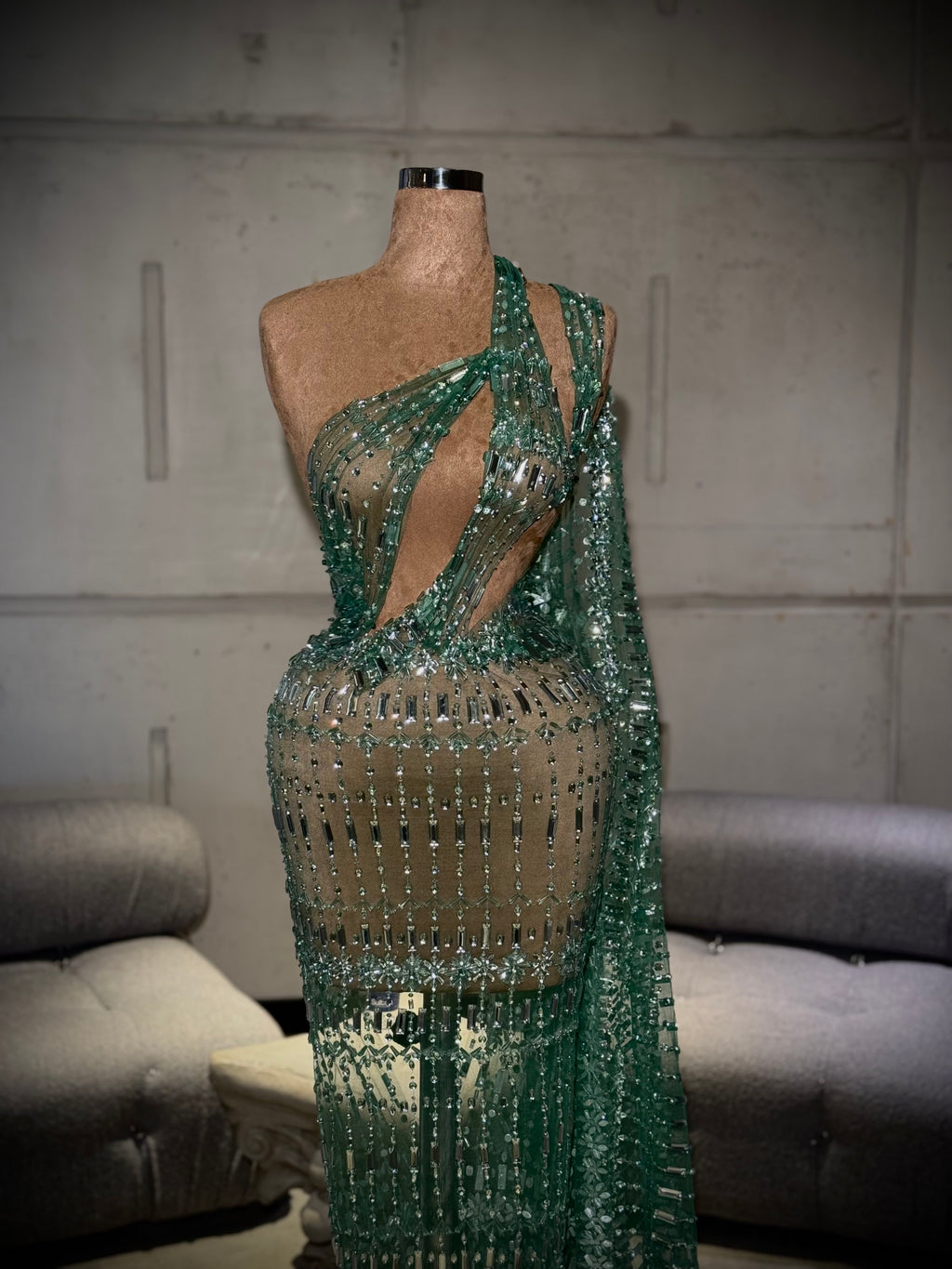 Lorna - Emerald Draped One Shoulder Dress