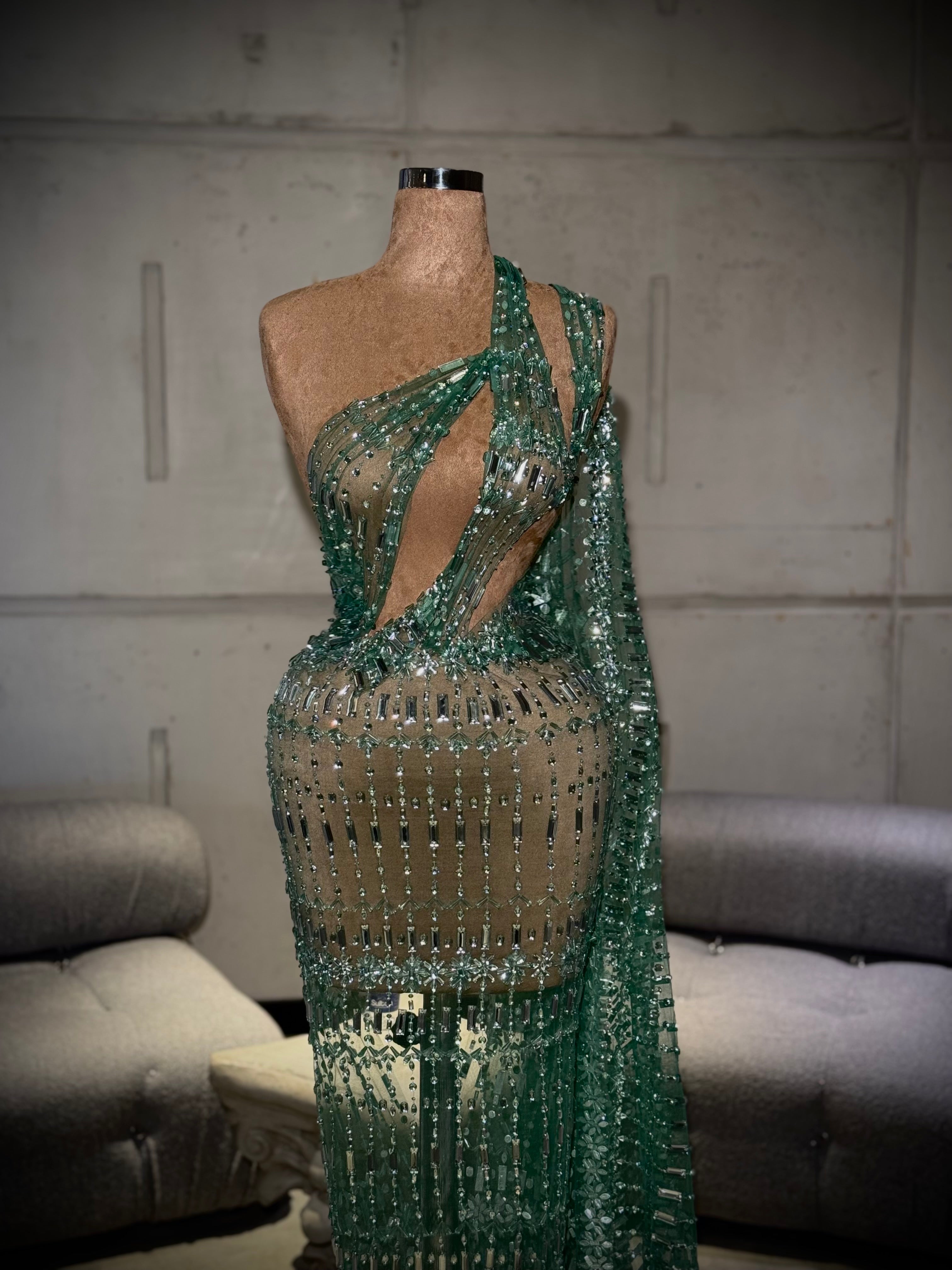 Lorna - Emerald Draped One Shoulder Dress