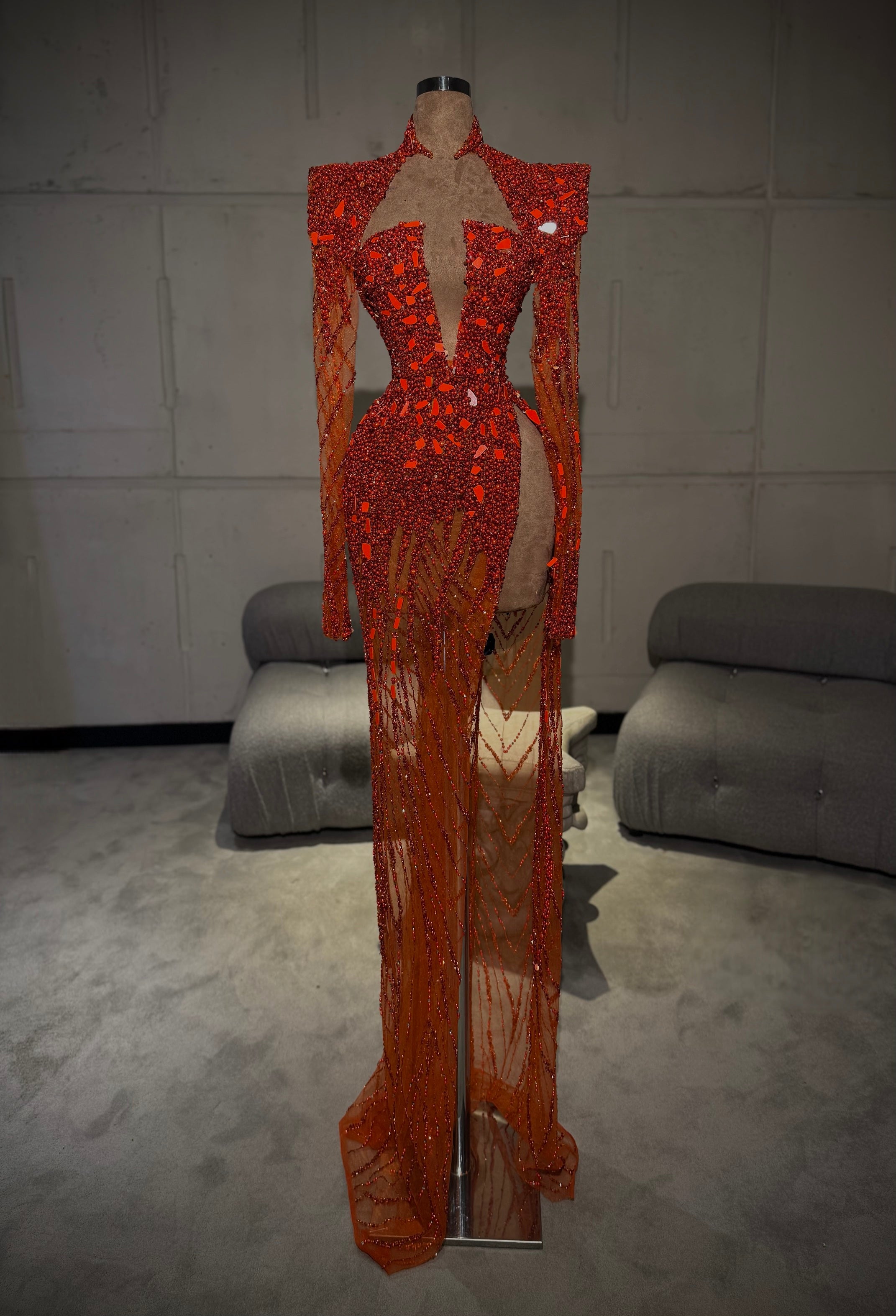 Nyxara - Red Crystal Cut-Out Gown