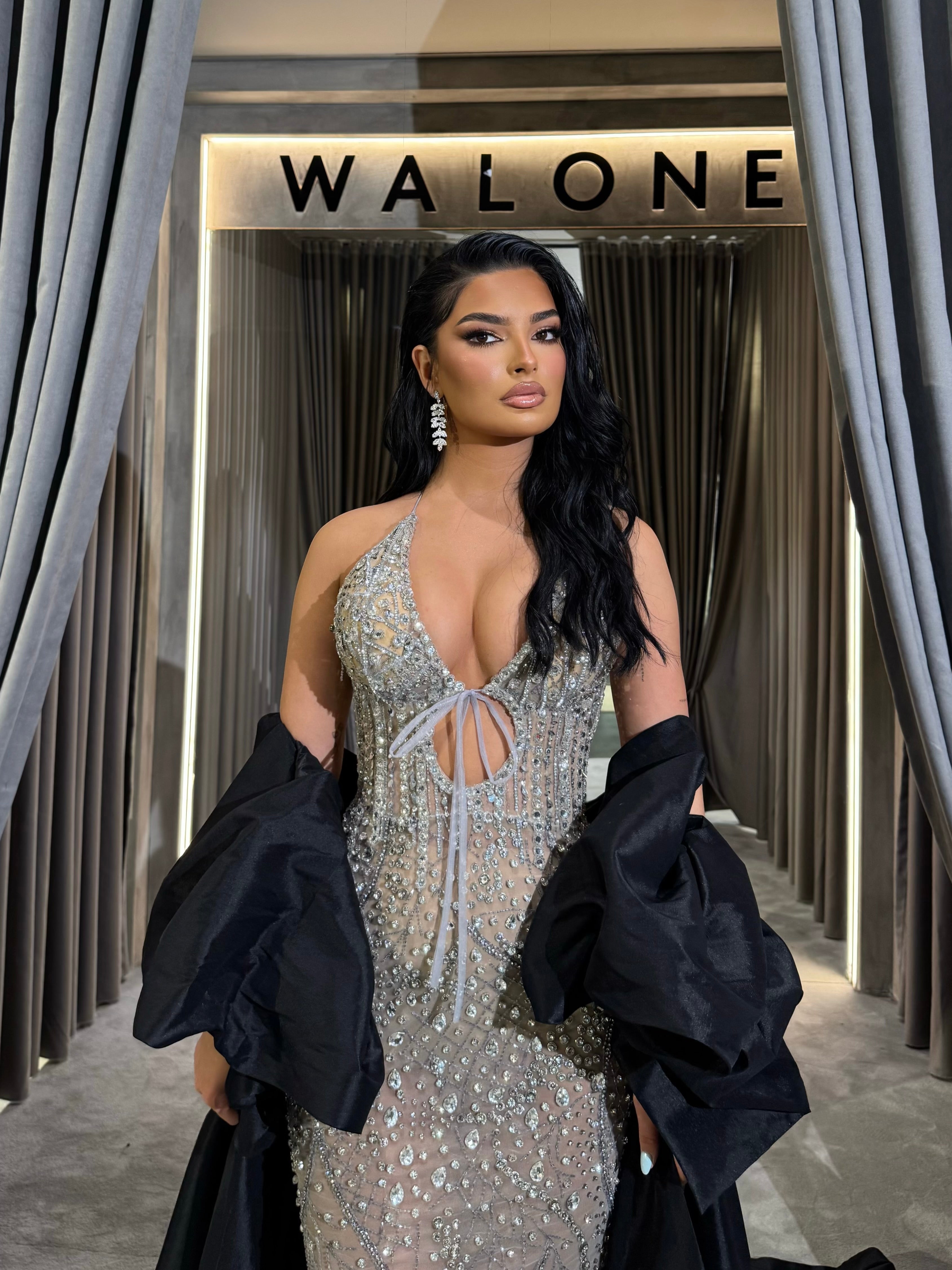 Crystal Halter gown with detachable cape