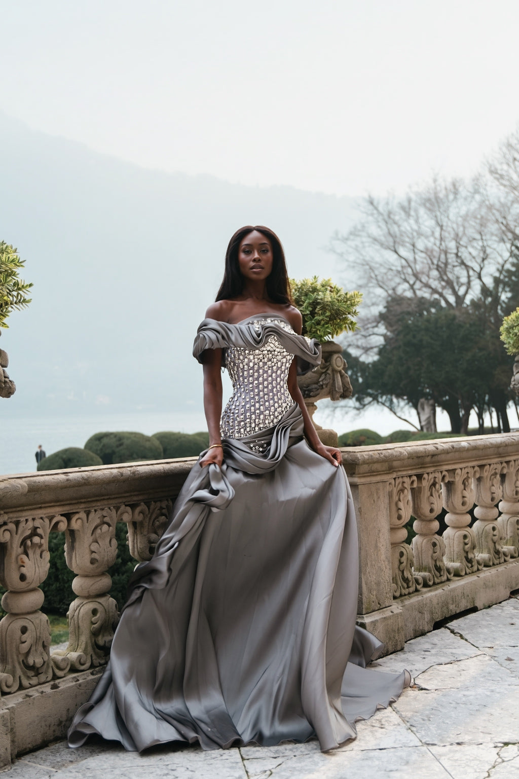 Eryanna - Draped Gown with Crystal Embellished Bodice