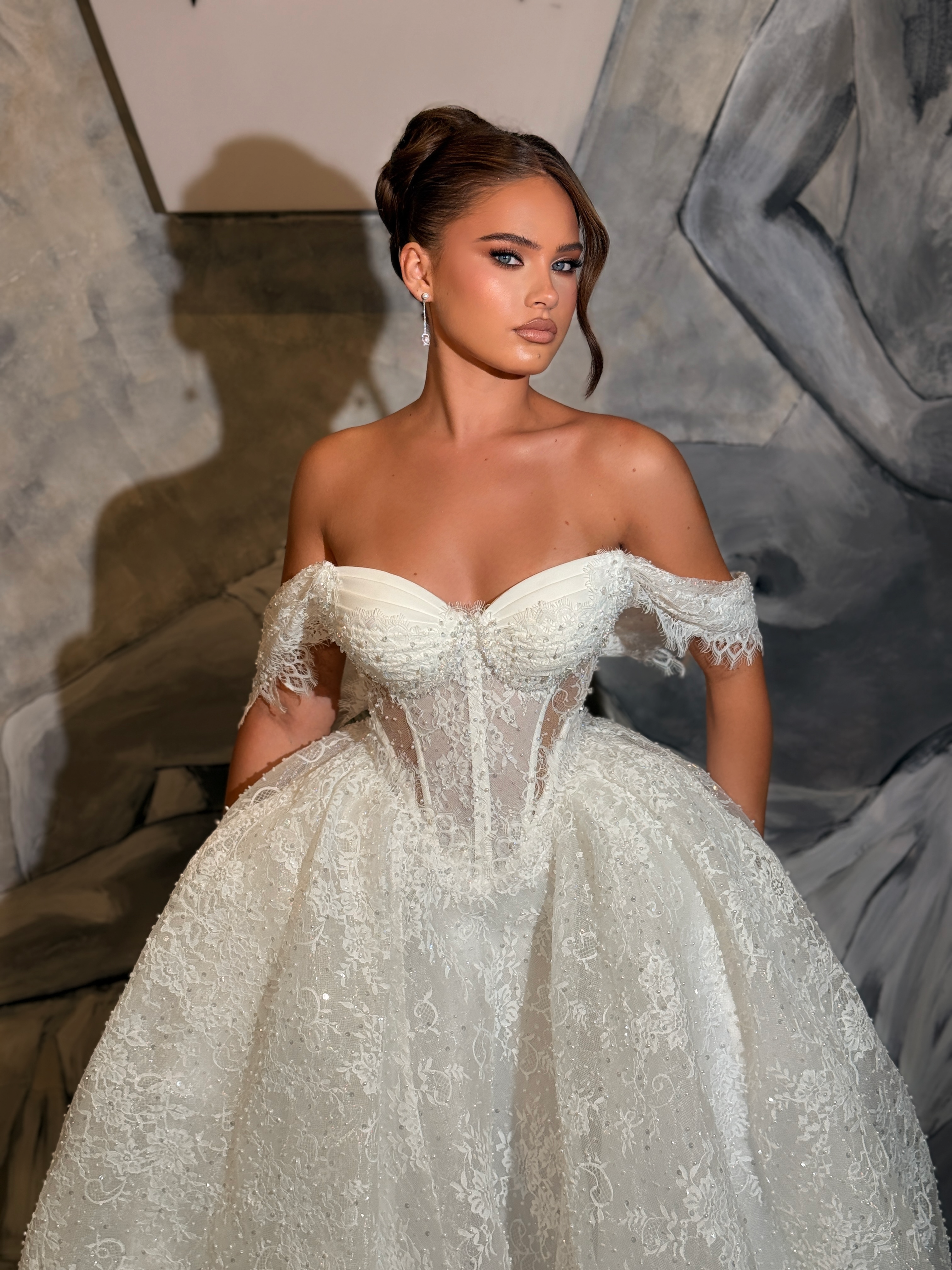 Monea - Off shoulder lace corset gown