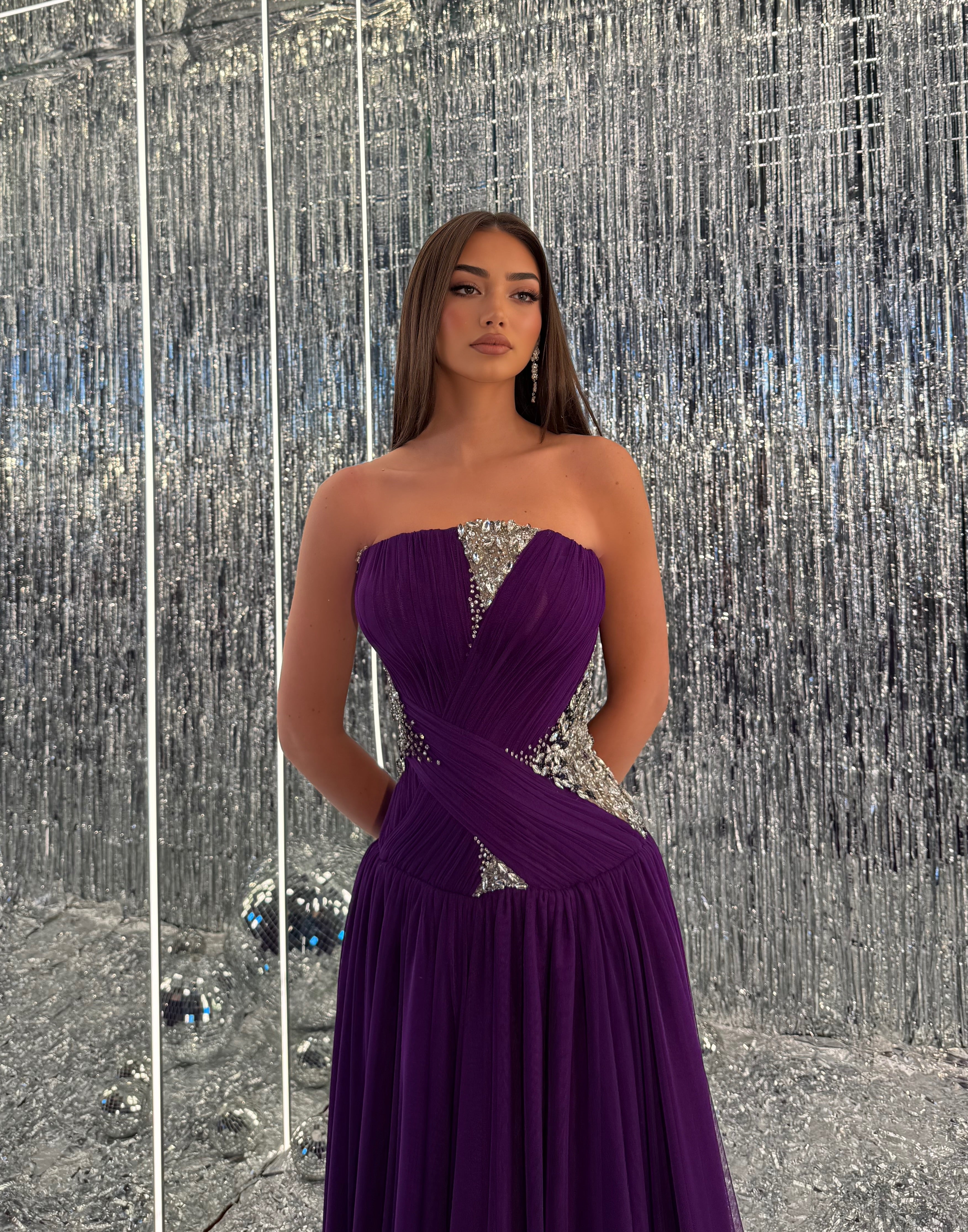 Adara – Strapless Chiffon Beaded Gown