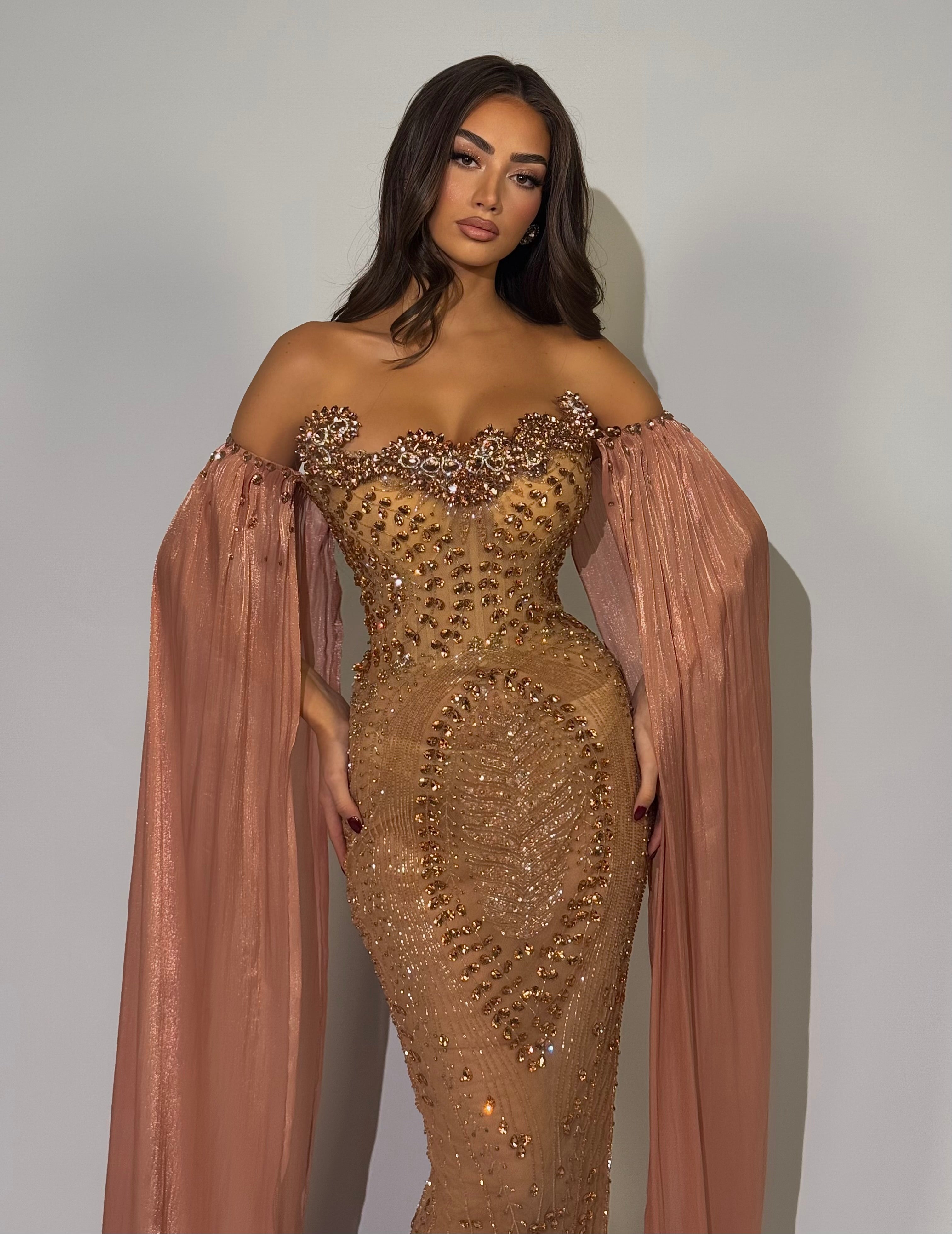 Amarisse - Long Dress with draped sleeves