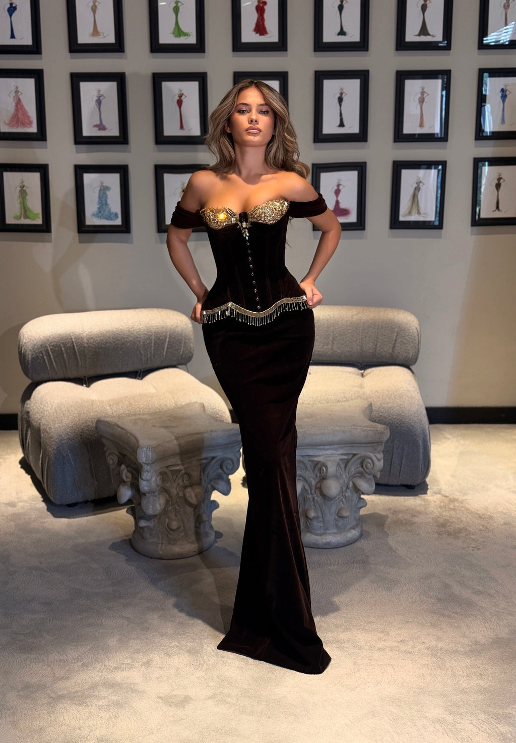 Malina - Embellished Velvet Corset Gown