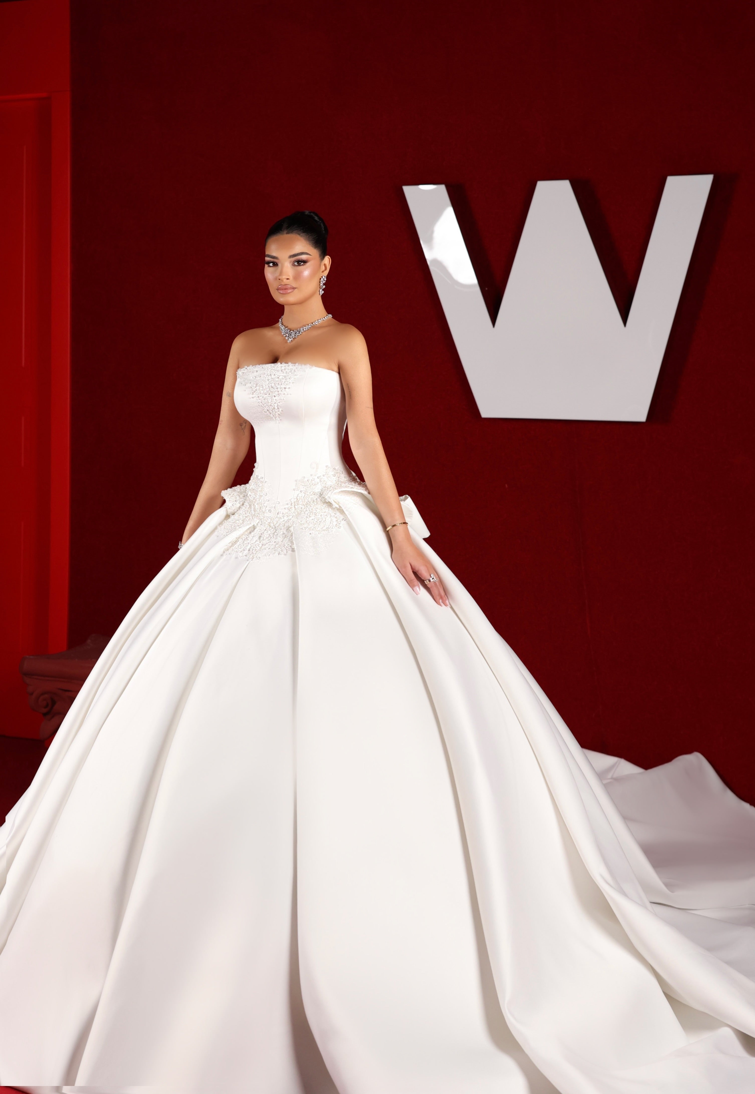 Arlena - Strapless Corset Ball Gown with Bow Train