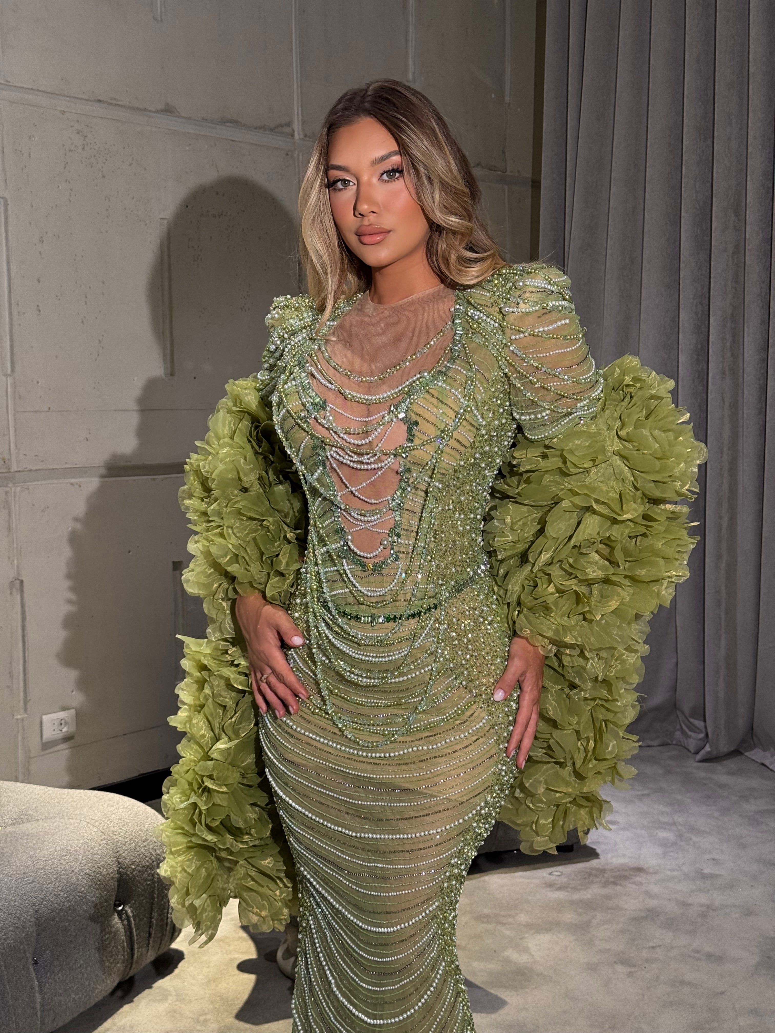 Laurenna - Emerald Beaded Gown