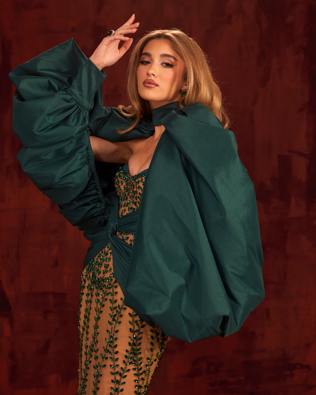Loresa - Emerald Draped Gown