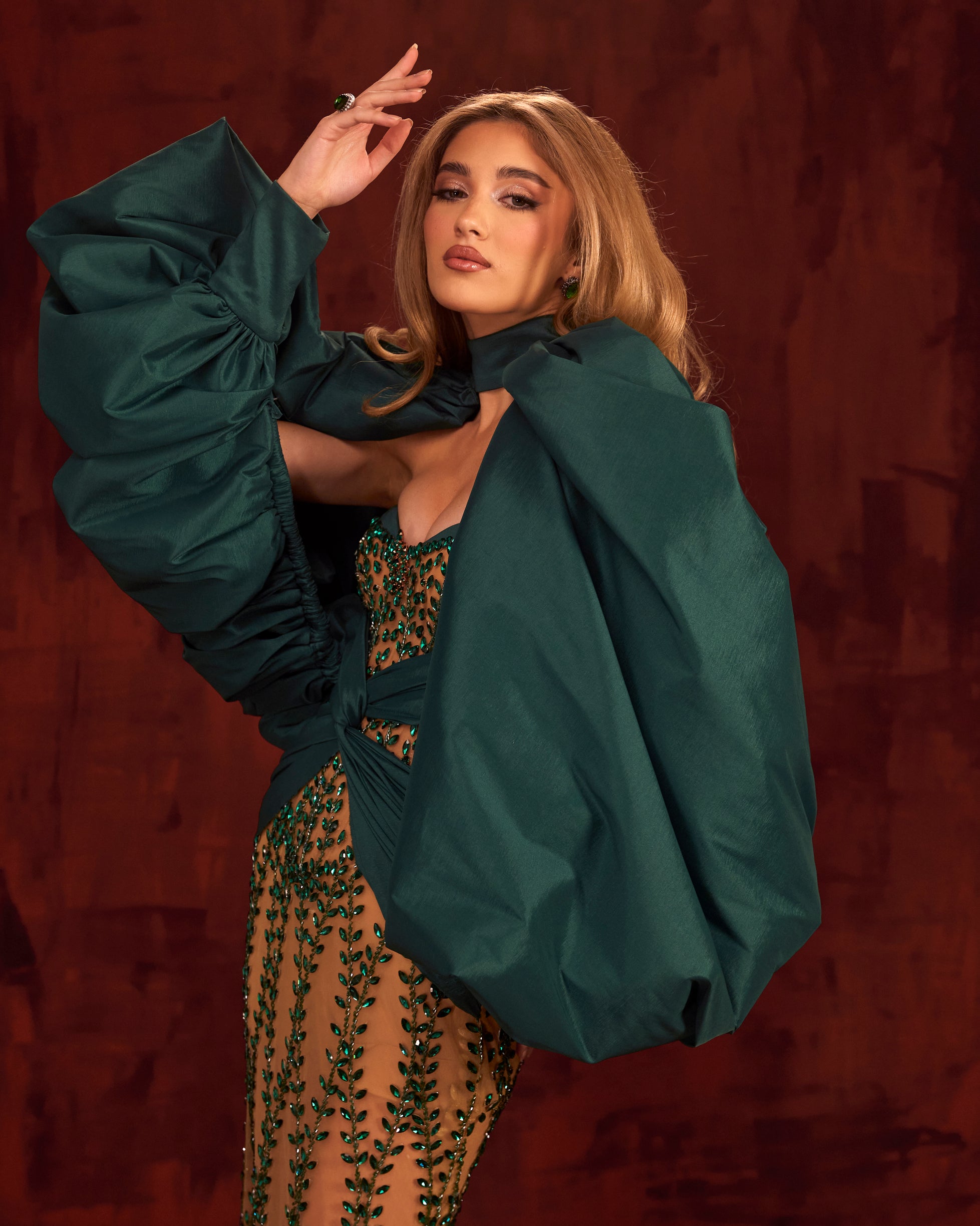 Loresa - Emerald Draped Gown