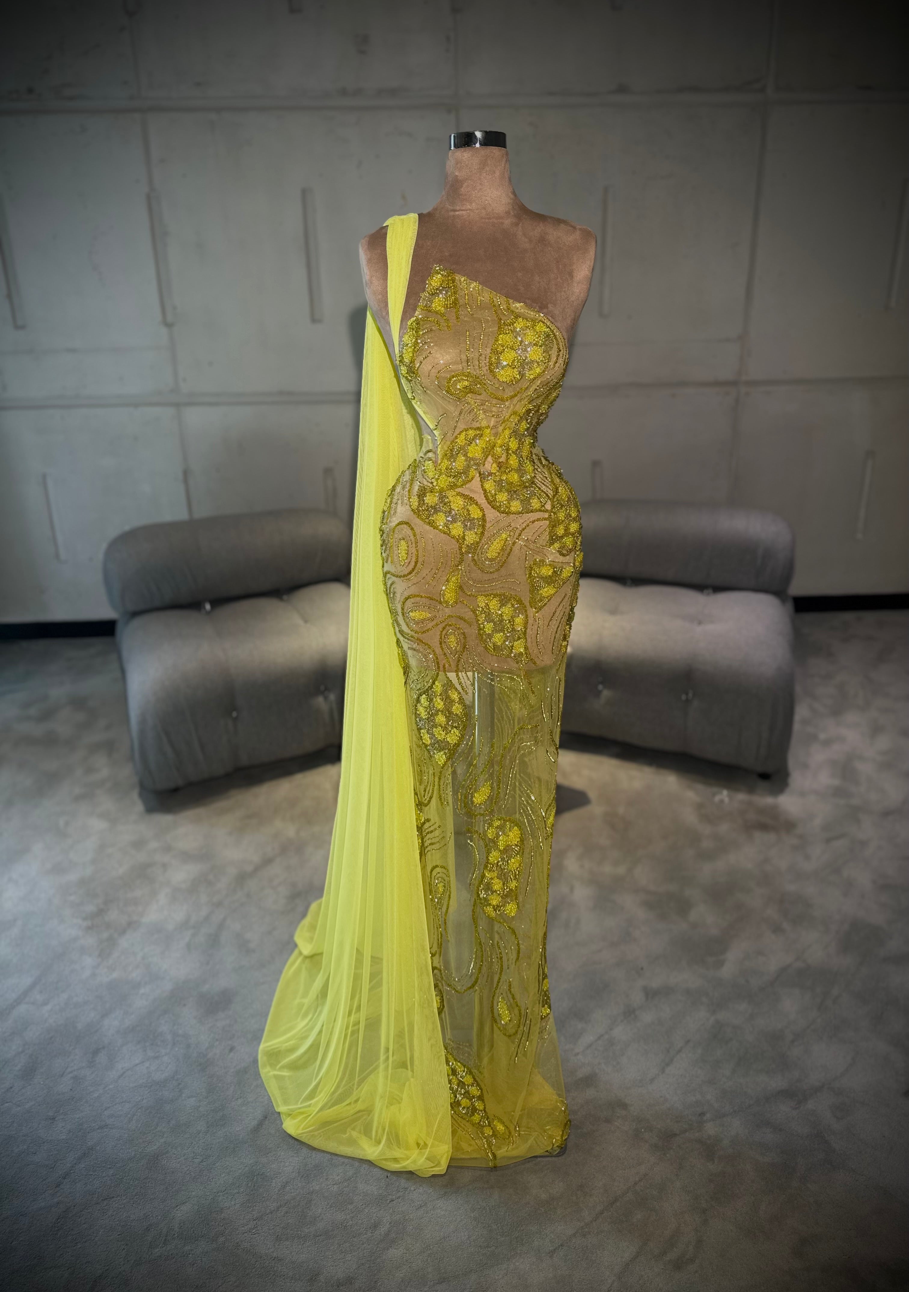 Mava - One Shoulder Yellow Gown
