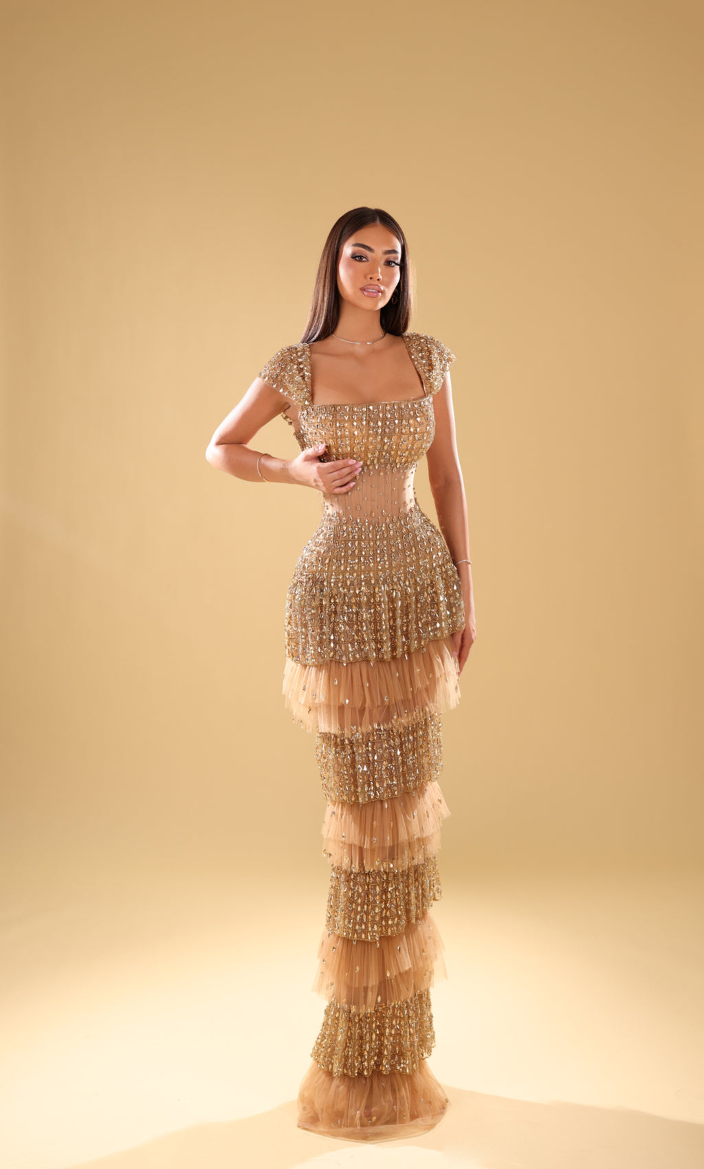 Inara - Crystal Tiered Ruffle Gown