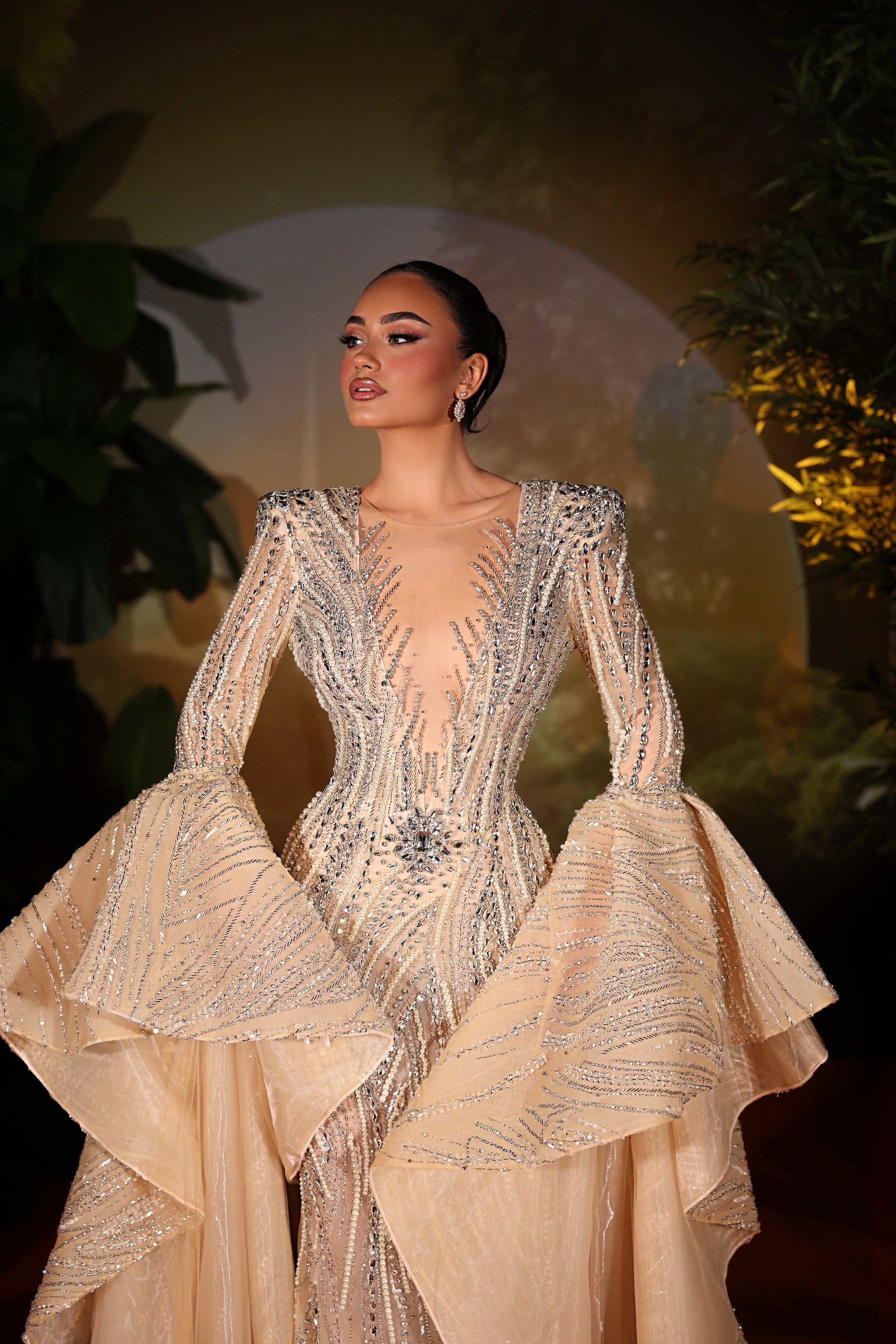 Amaria - Crystal Beaded Bell Sleeve Gown