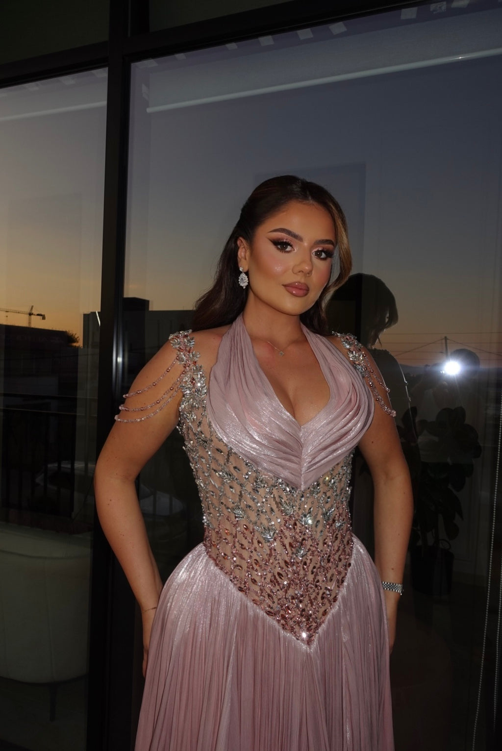 Serenaya – Blush Embellished Flowing Dress