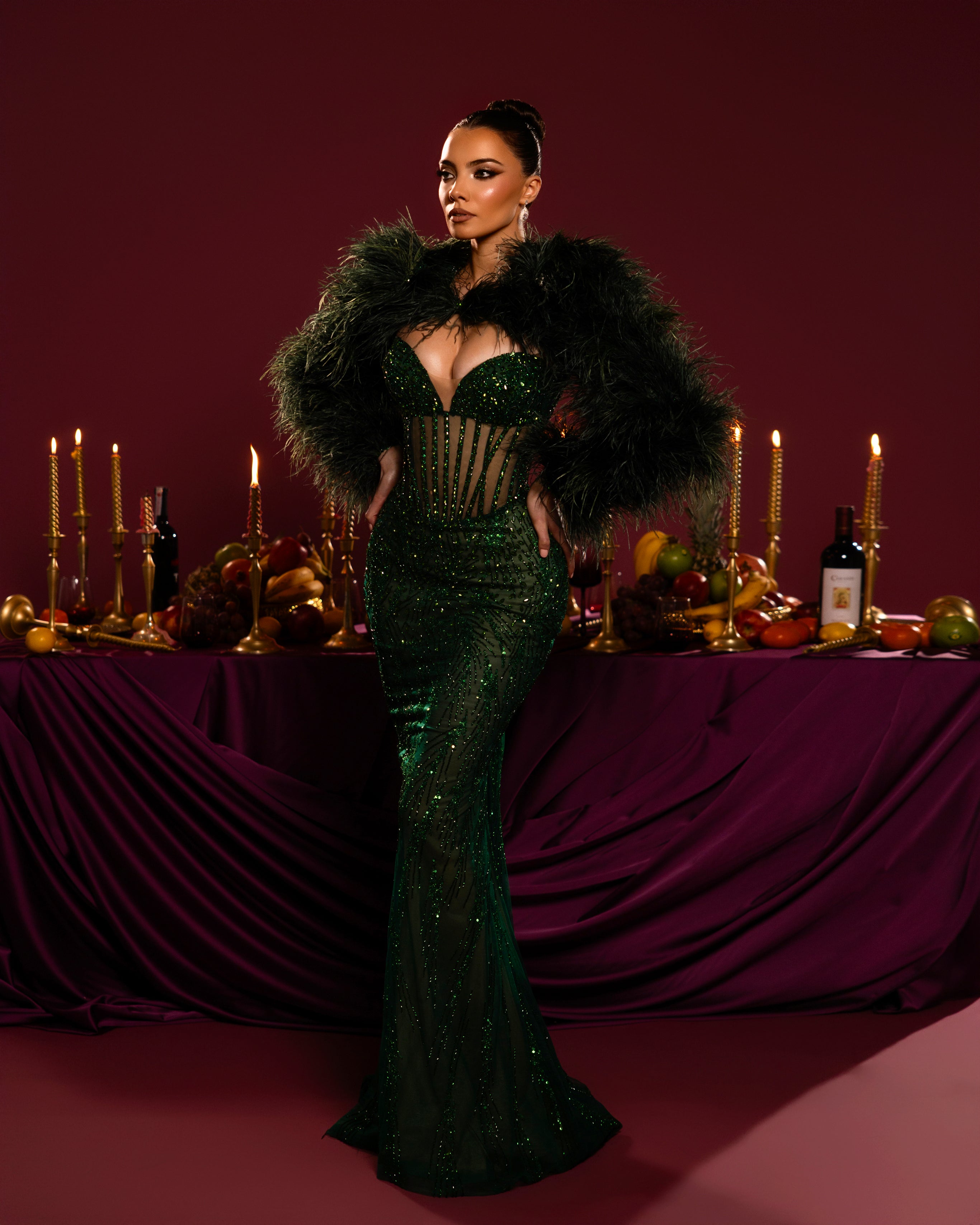 Emerald Feathered Gown Walone LLC Emerald Feathered Gown Walone LLC