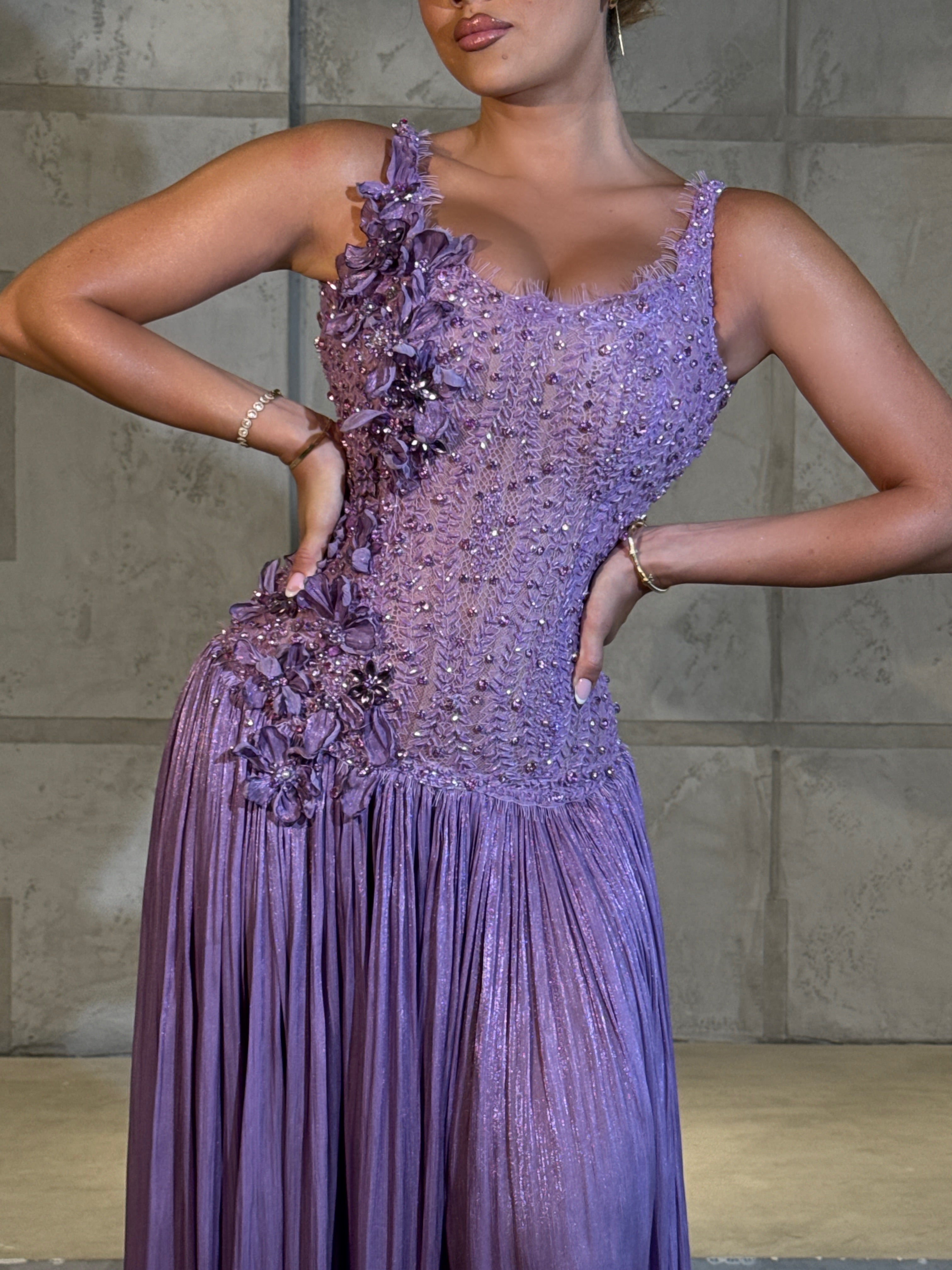 Elissa - Lavender Floral Embellished Gown Walone LLC Elissa - Lavender Floral Embellished Gown Walone LLC