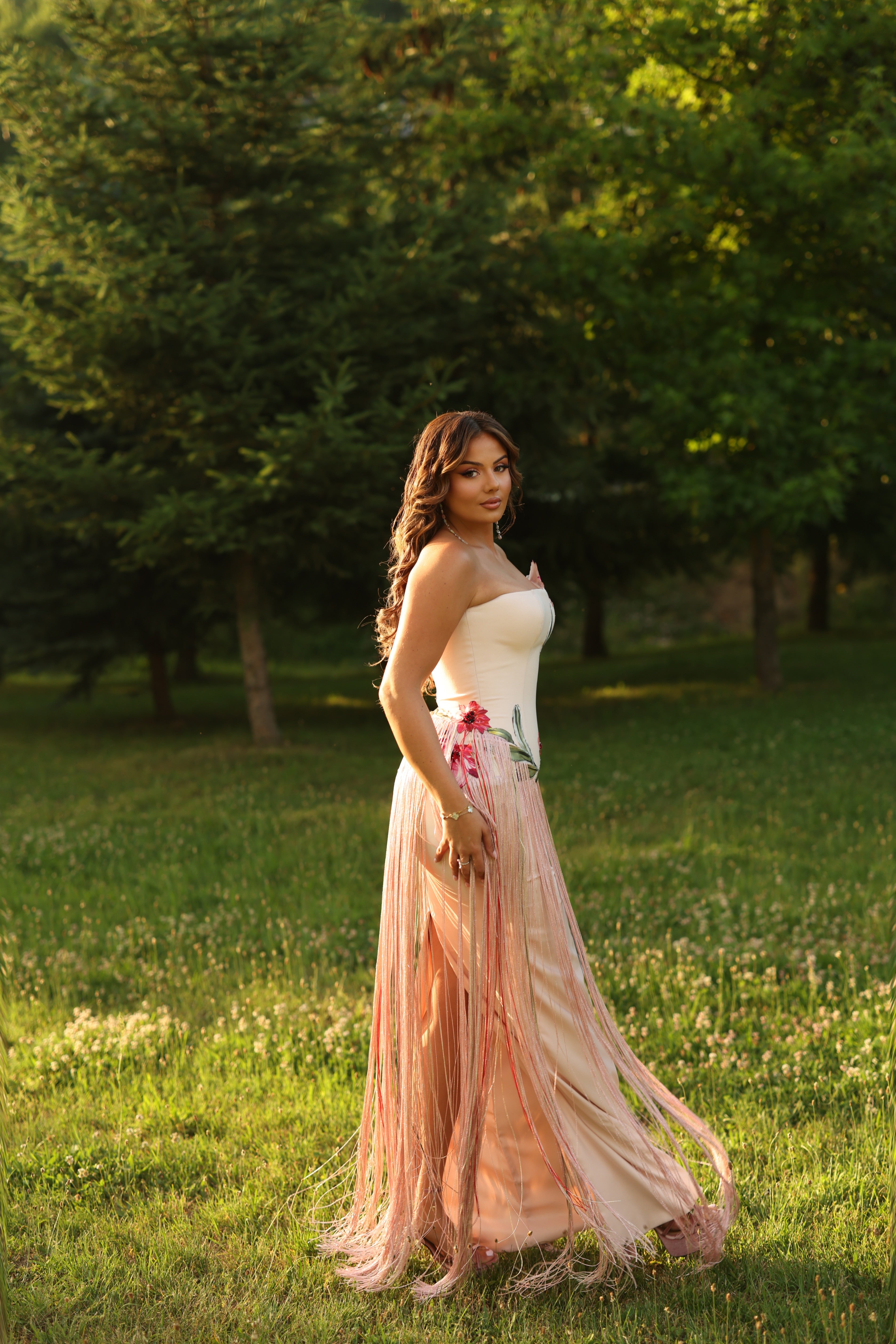 Maila - Botanical Fringe Gown