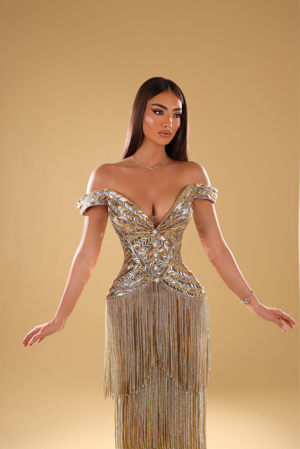 Onea - Metallic Fringe Gown