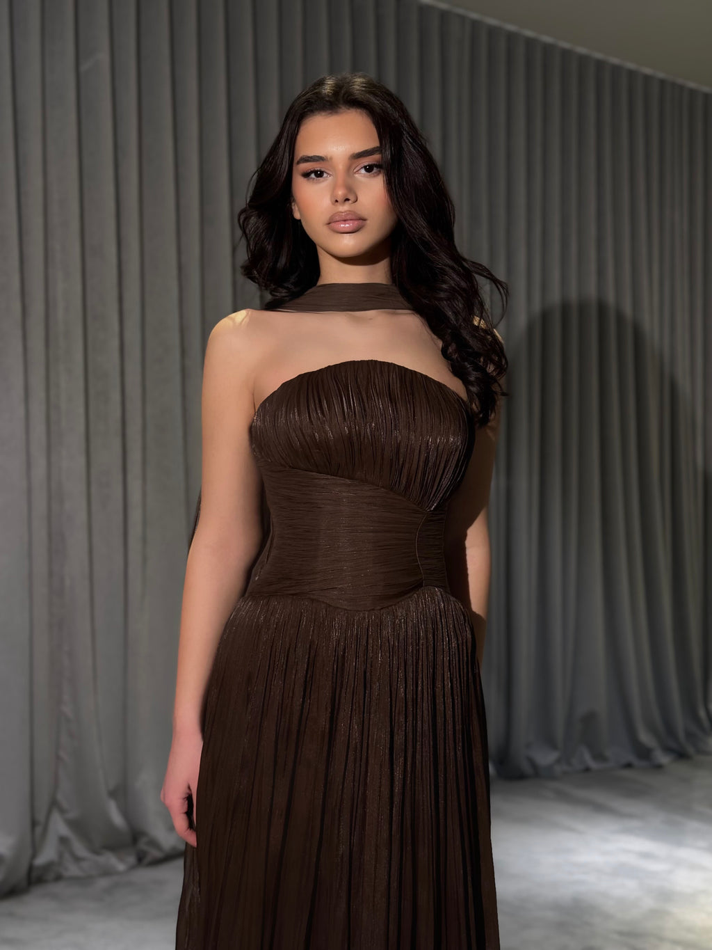Althea - Strapless Gown with Neck Scarf Detail