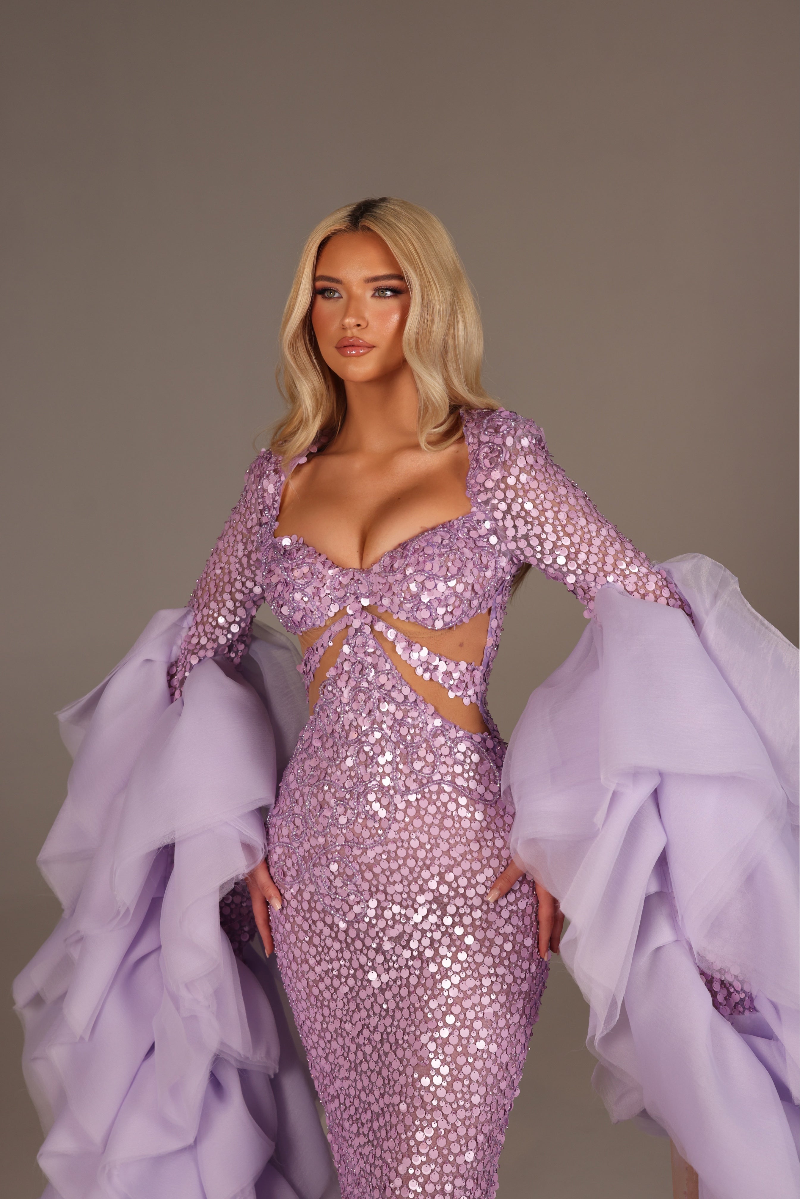 Andela - Mermaid Gown with Dramatic Ruffle Sleeves