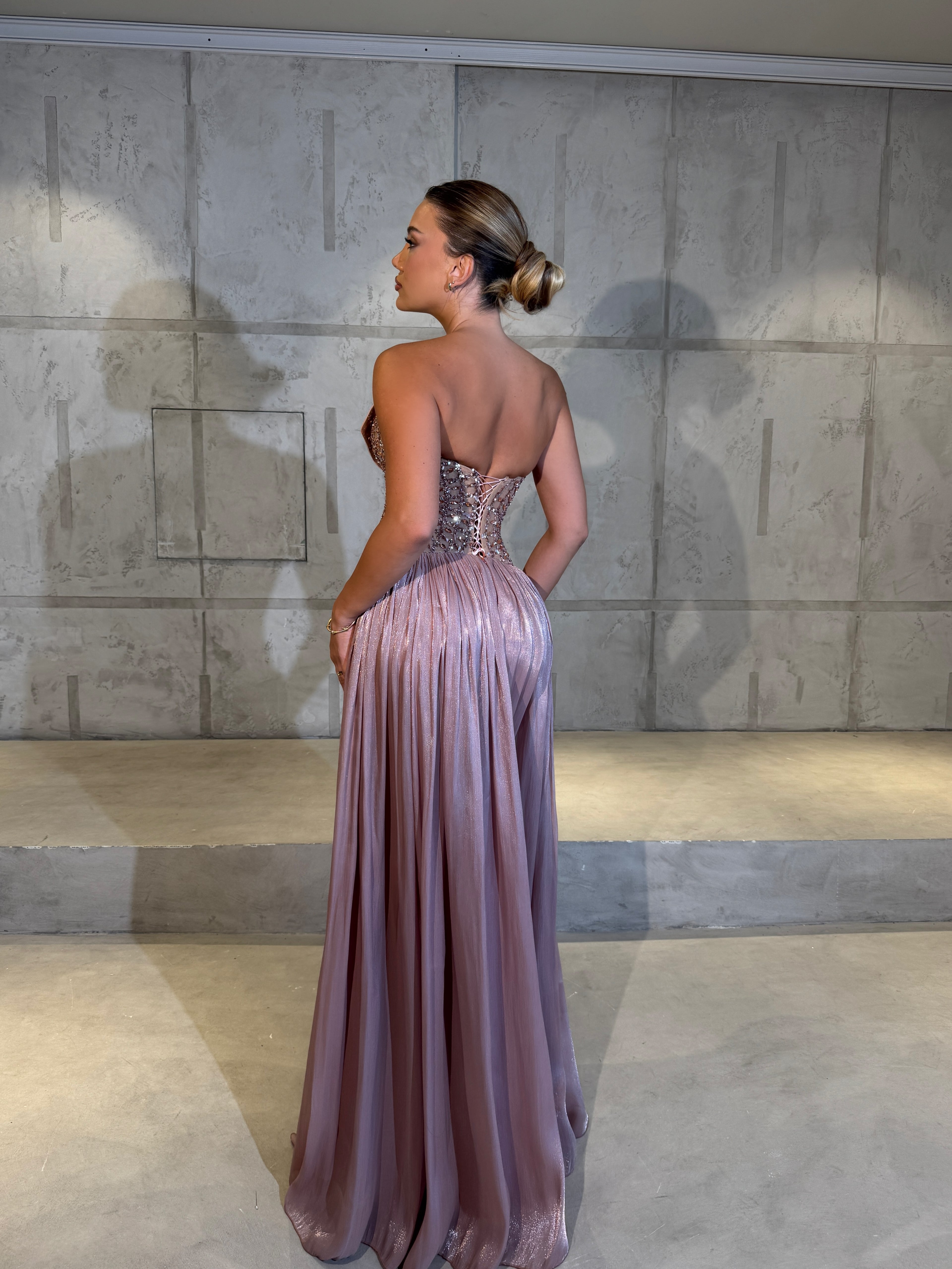 blush metallic dress Pink Metallic Chiffon Feather Midi Dress self-portrait-US