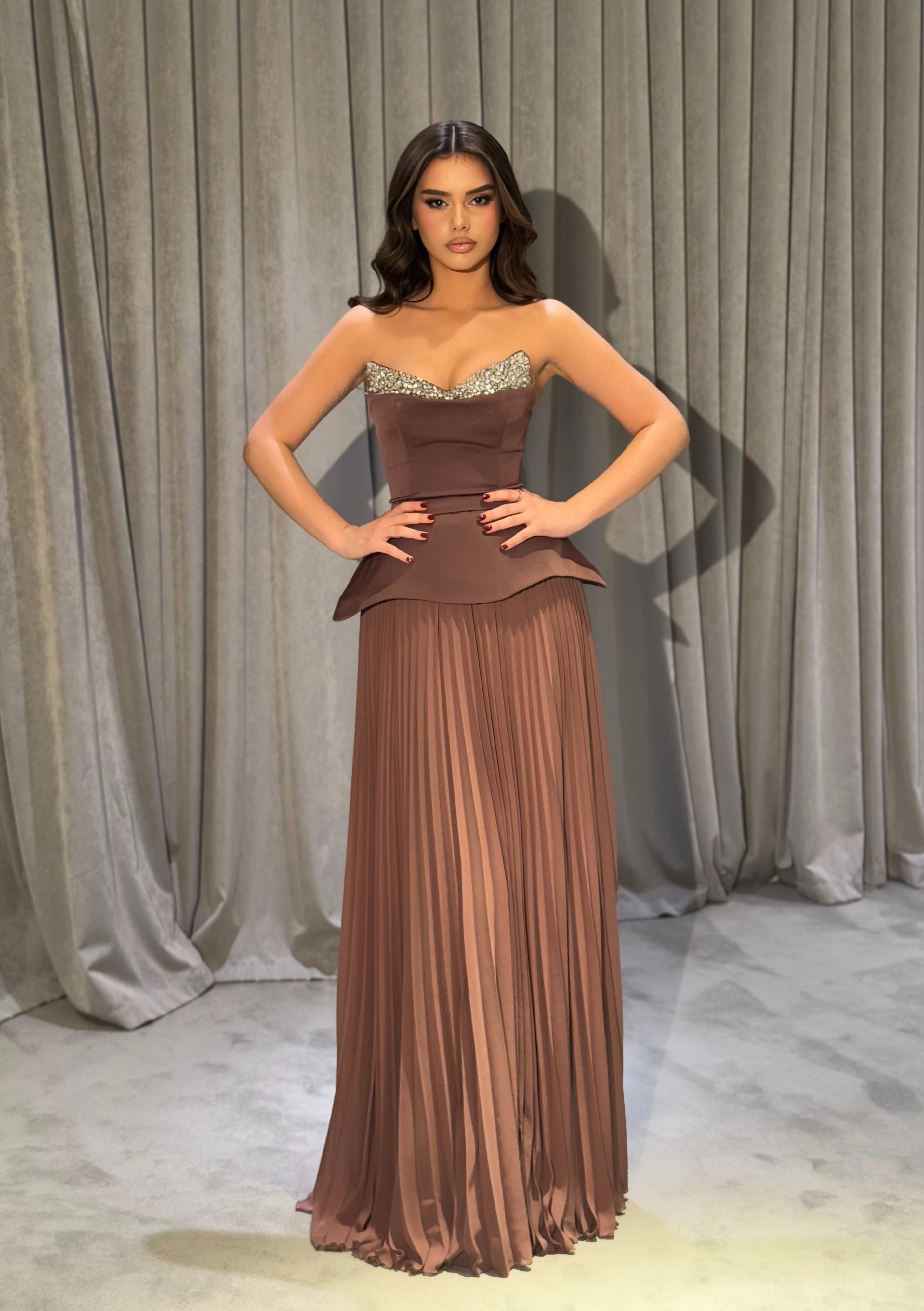 Kayla - Crystal Sweetheart Pleated Chiffon Gown