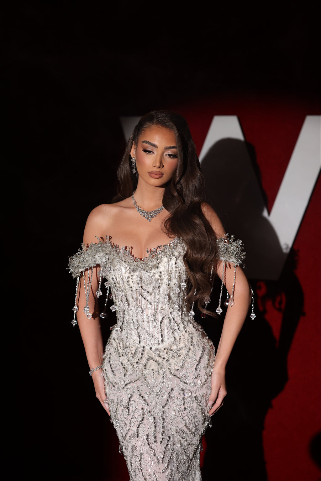 Elarisse - Crystal Fringe Off Shoulder Corset Mermaid Gown