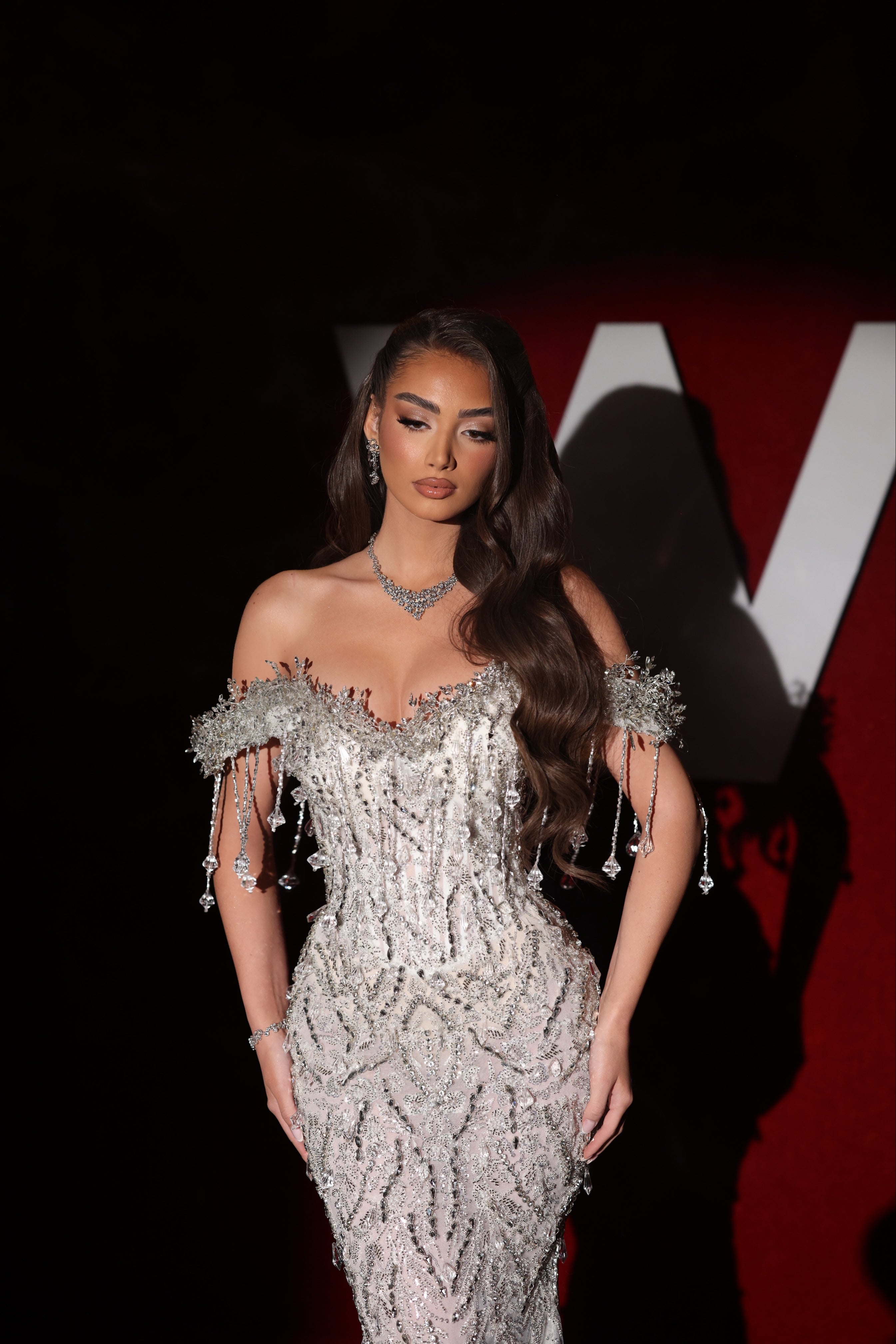 Elarisse - Crystal Fringe Off Shoulder Corset Mermaid Gown