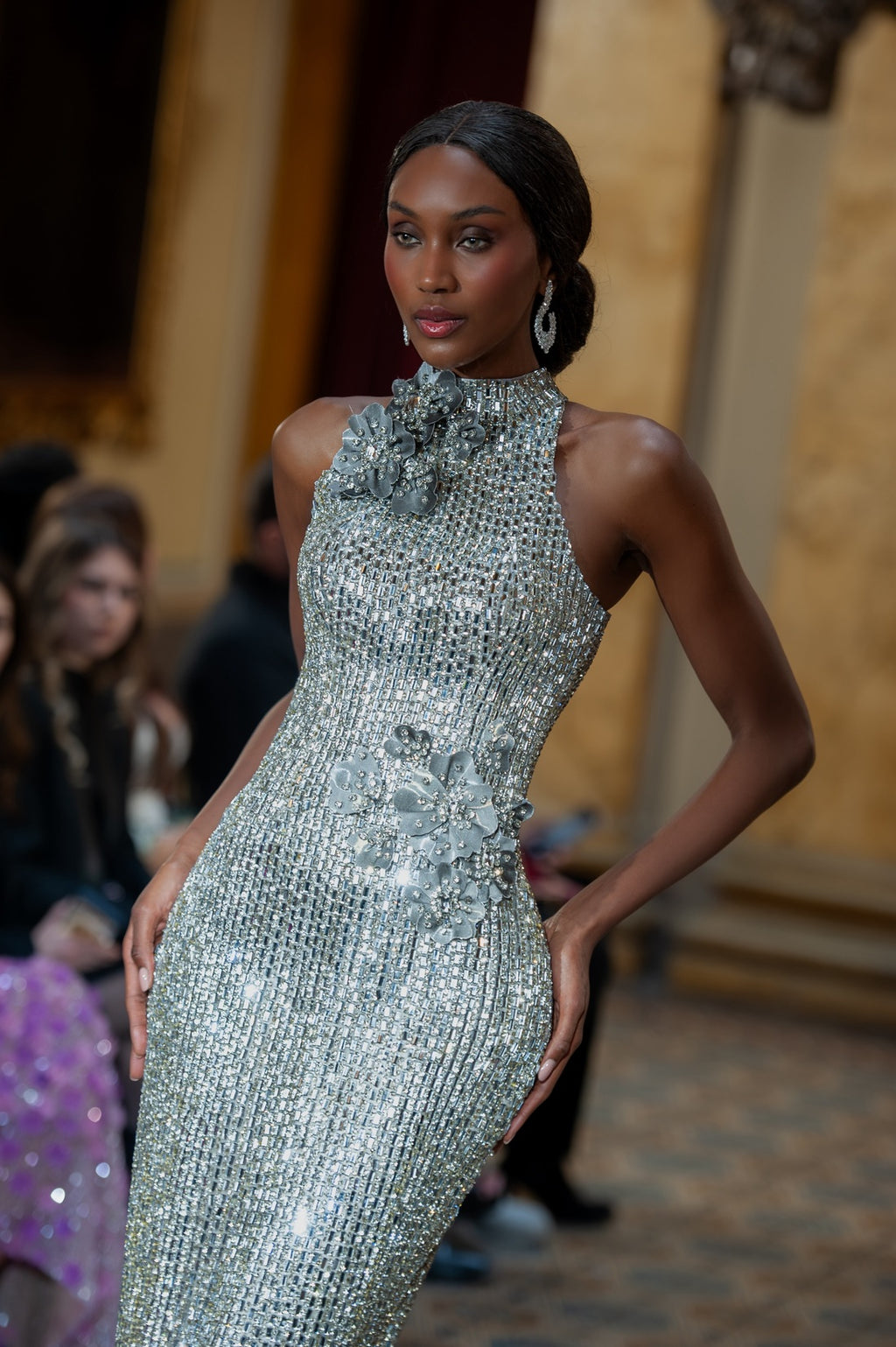 Hana - Crystal Halter Gown with Floral Appliqué