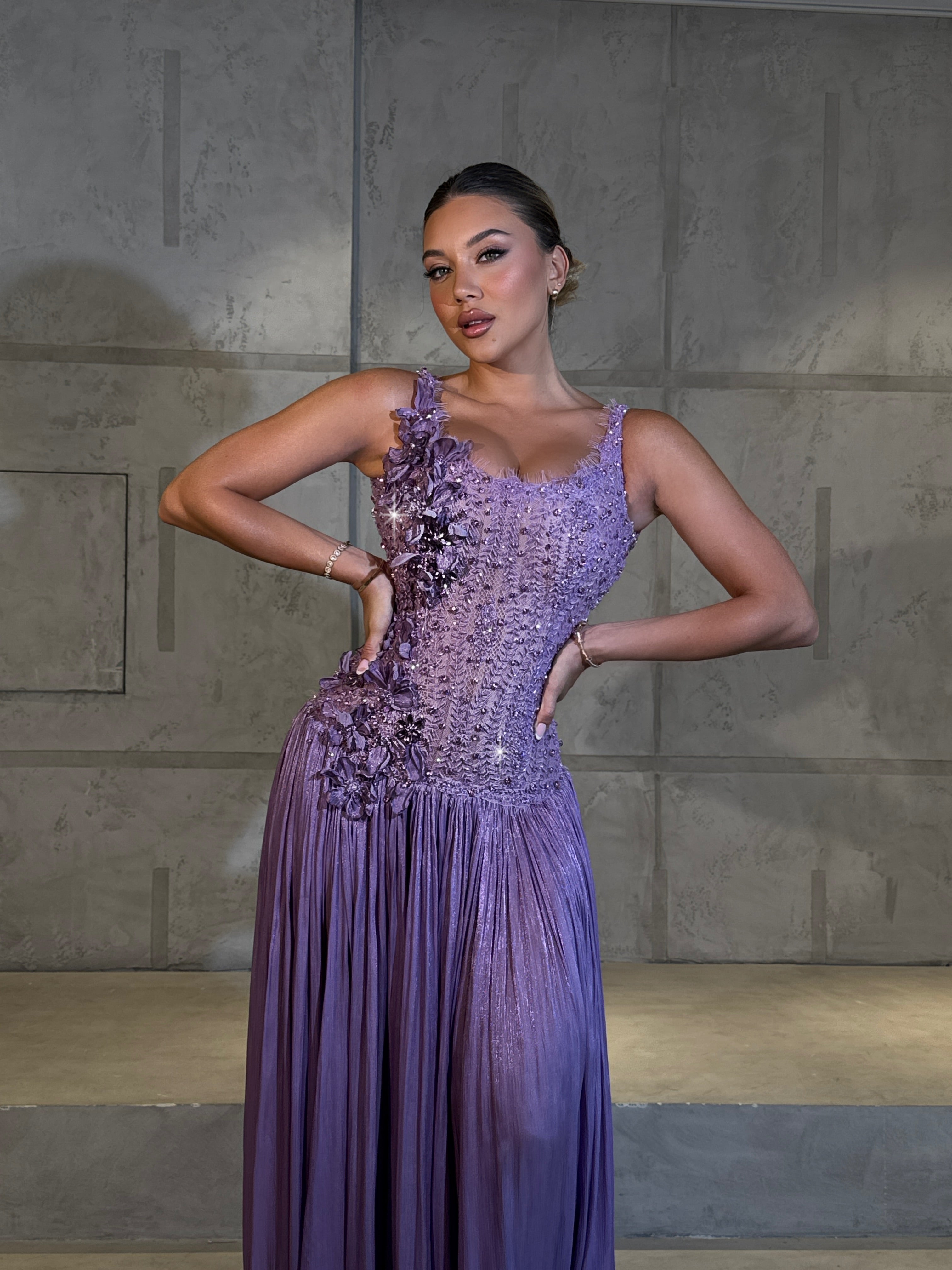 Elissa - Lavender Floral Embellished Gown