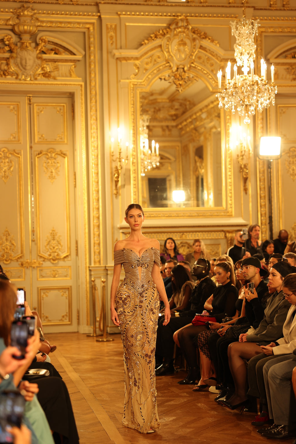 Marisse - Off Shoulder Crystal Pleated Dress