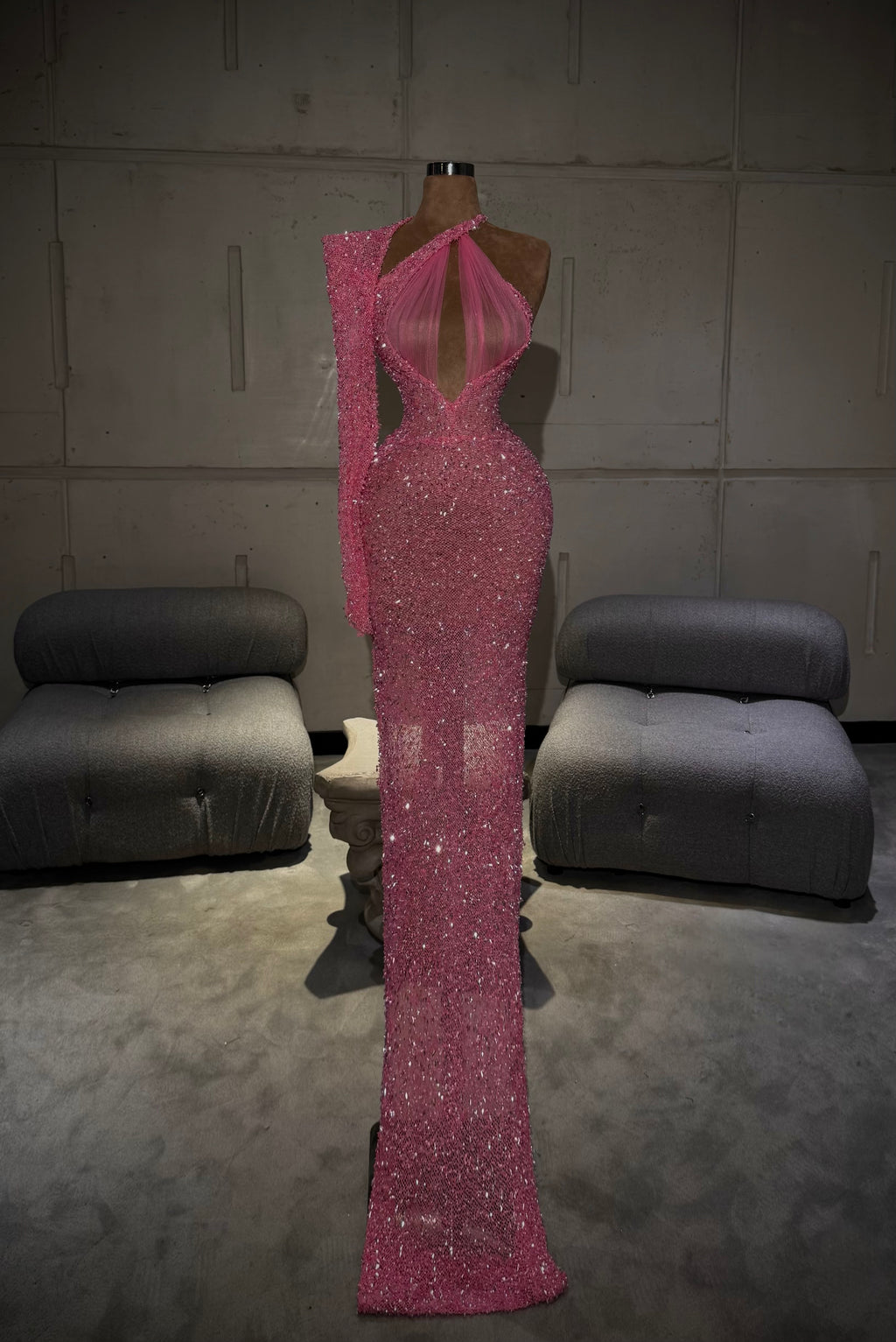 Beliana - Fuchsia One-Shoulder Crystal Gown