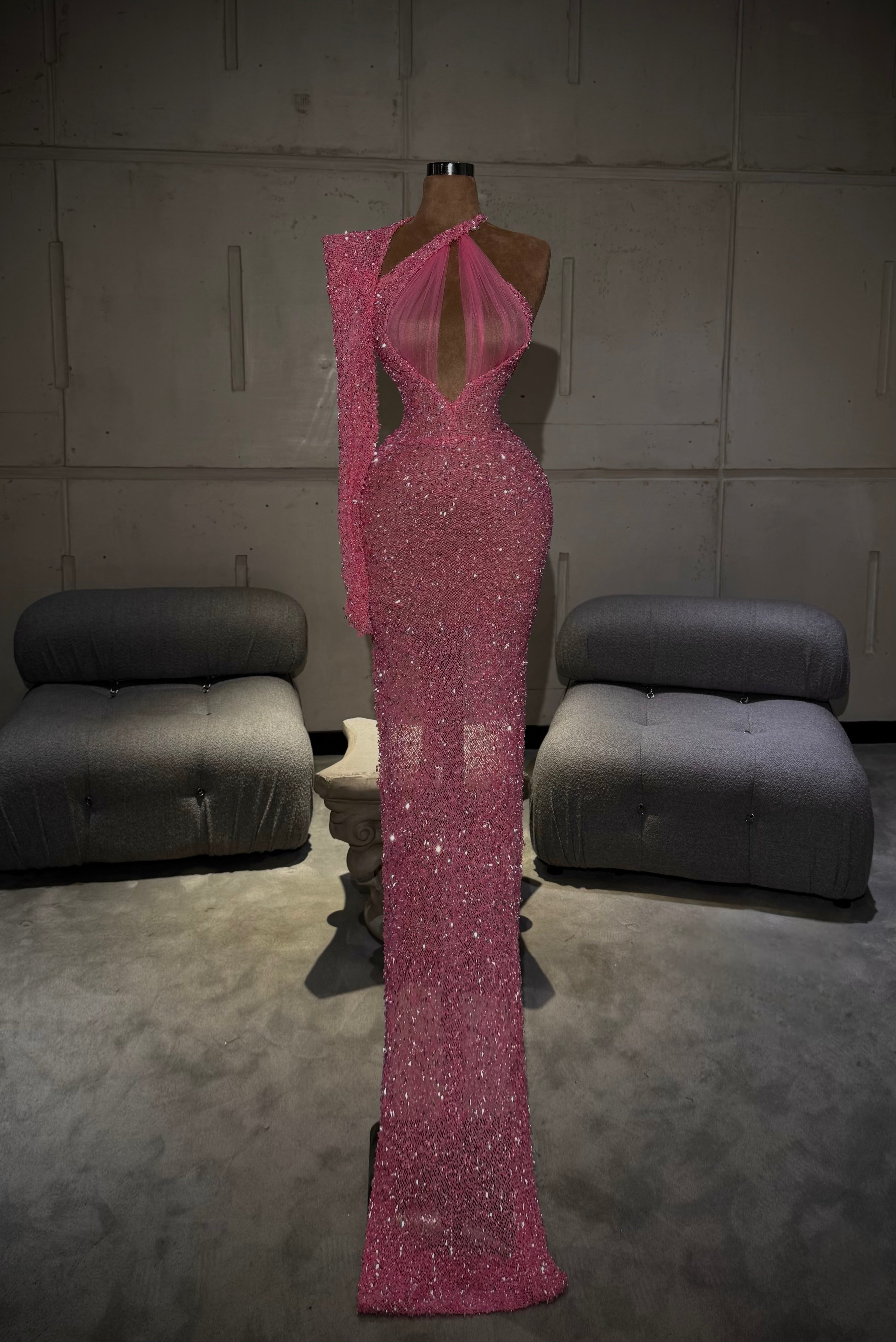 Beliana - Fuchsia One-Shoulder Crystal Gown