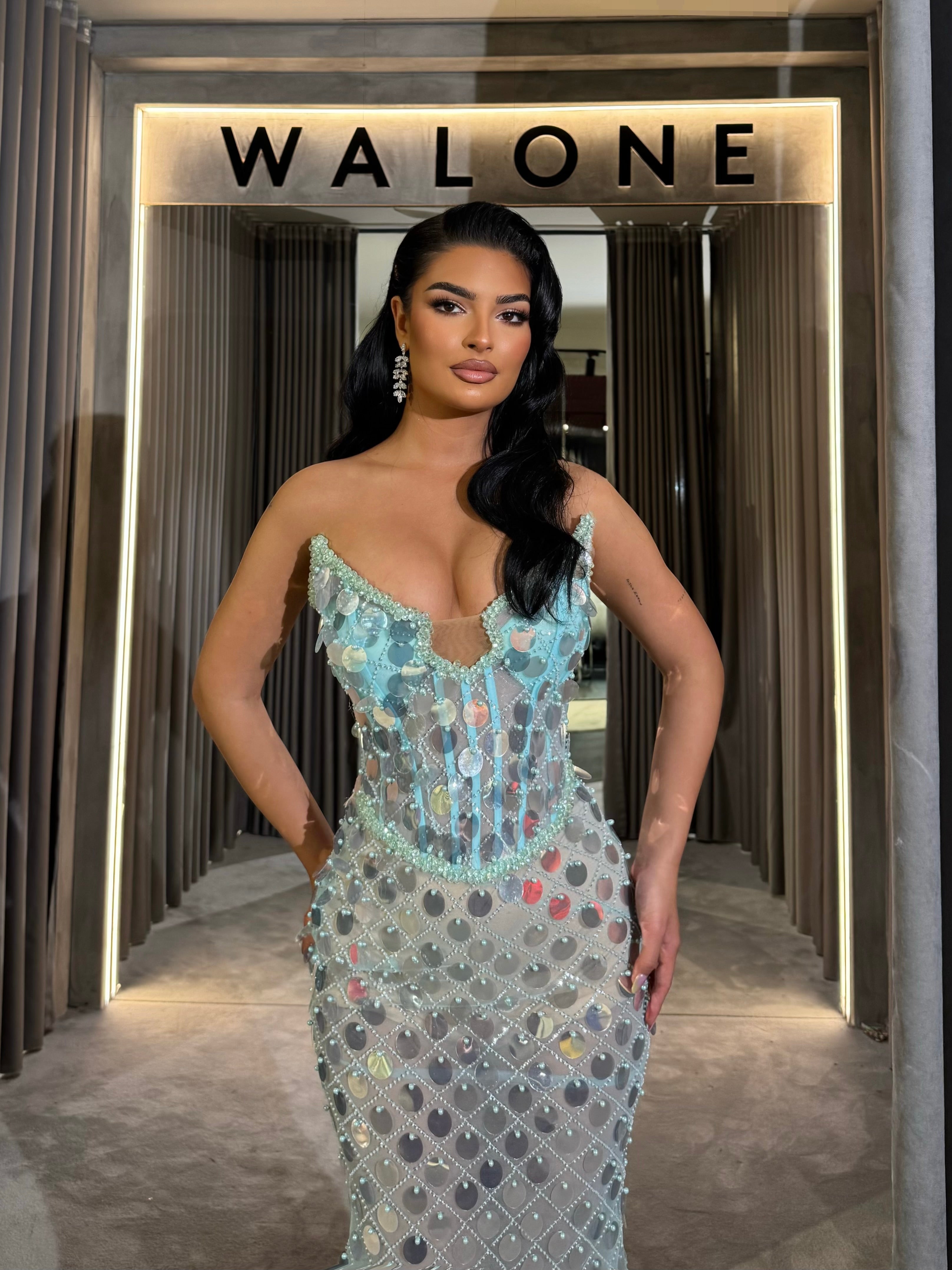 Floral Embroidery Mesh Bodice Dress Long Dress With Crystal Mesh Overlay And Structured Corset Bodice Walone LLC Floral Embroidery Mesh Bodice Dress Long Dress With Crystal Mesh Overlay And Structured Corset Bodice Walone LLC