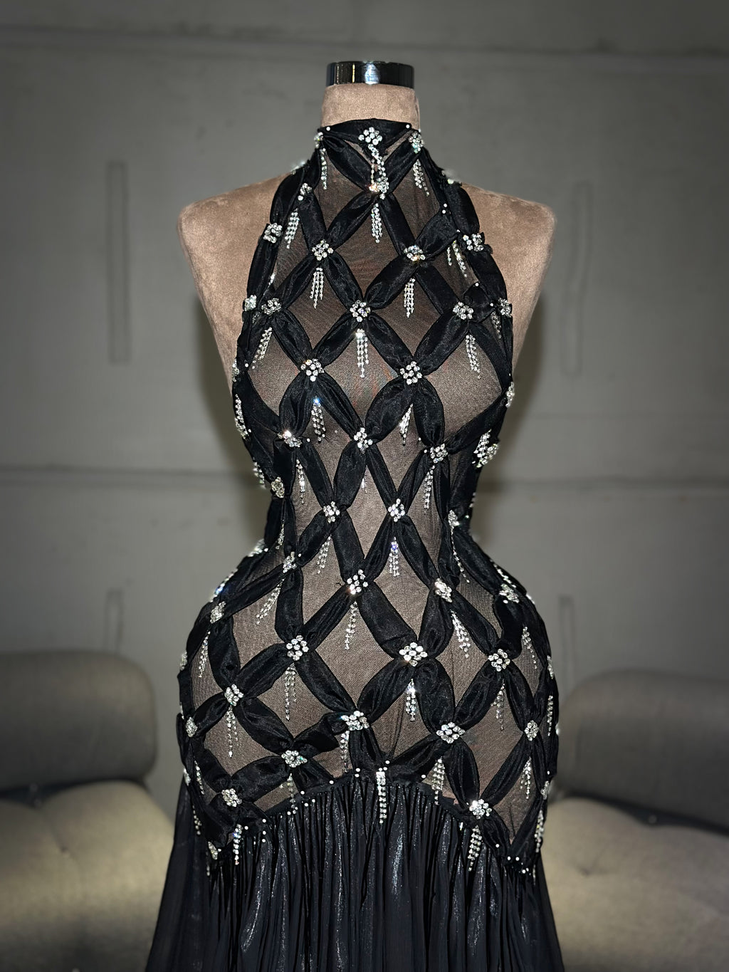 Nerina - Crystal Cage High-Neck Dres