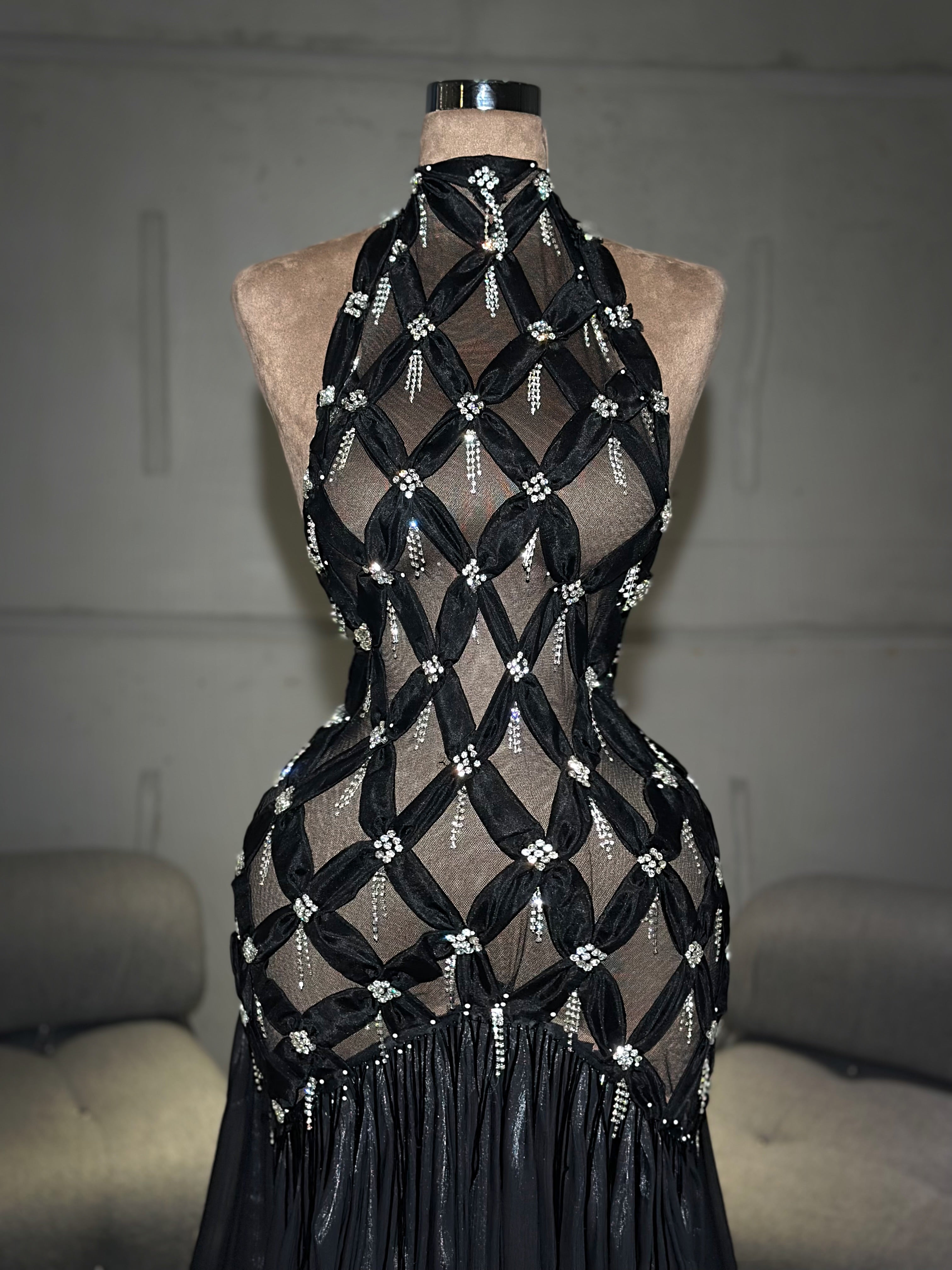 Nerina - Crystal Cage High-Neck Dres