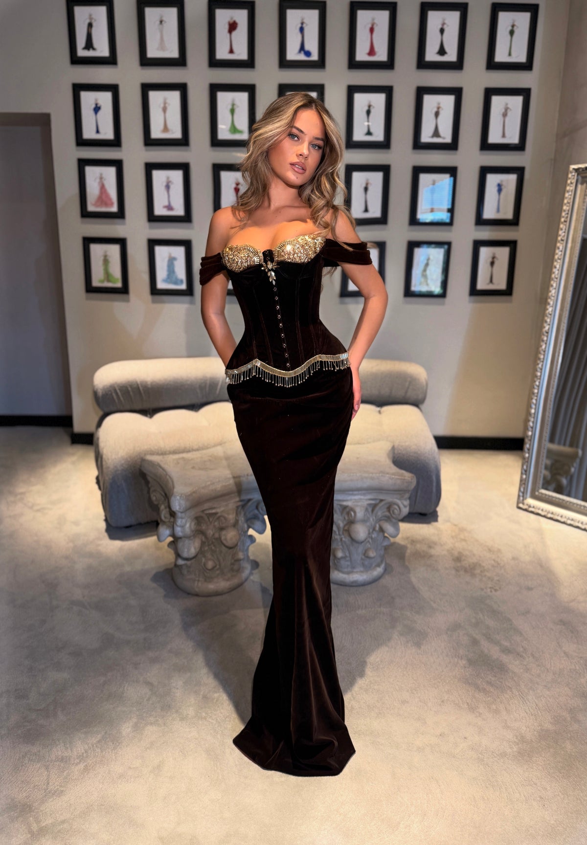 Malina - Embellished Velvet Corset Gown
