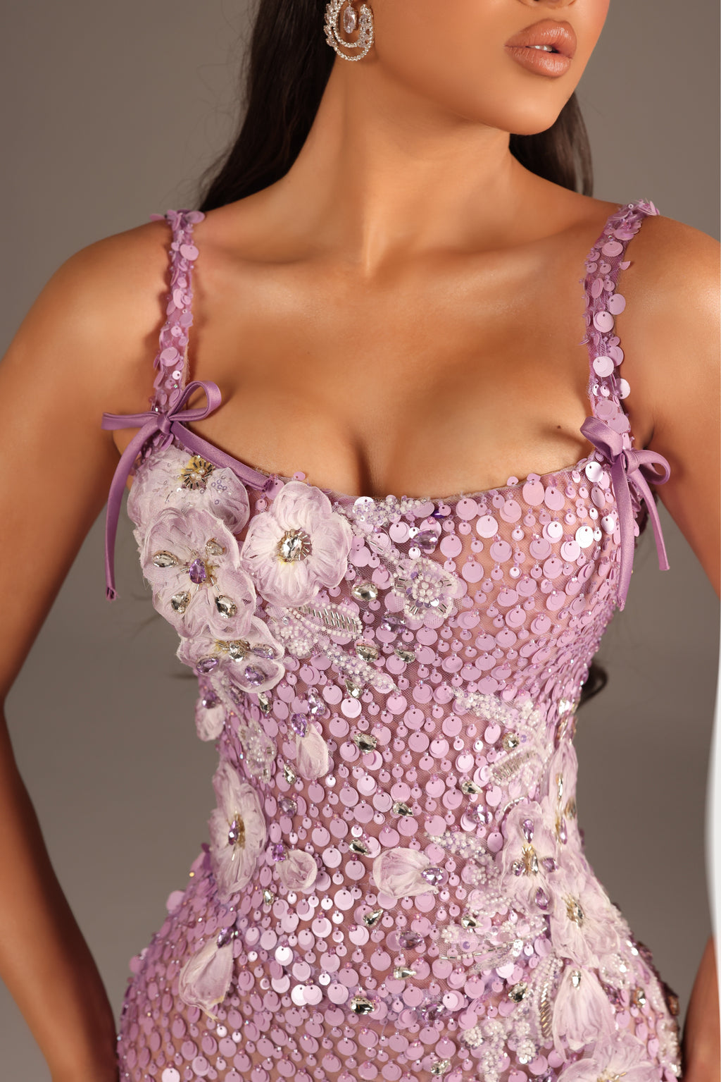 Tesa - Fitted Evening Gown with 3D Floral Embellishment