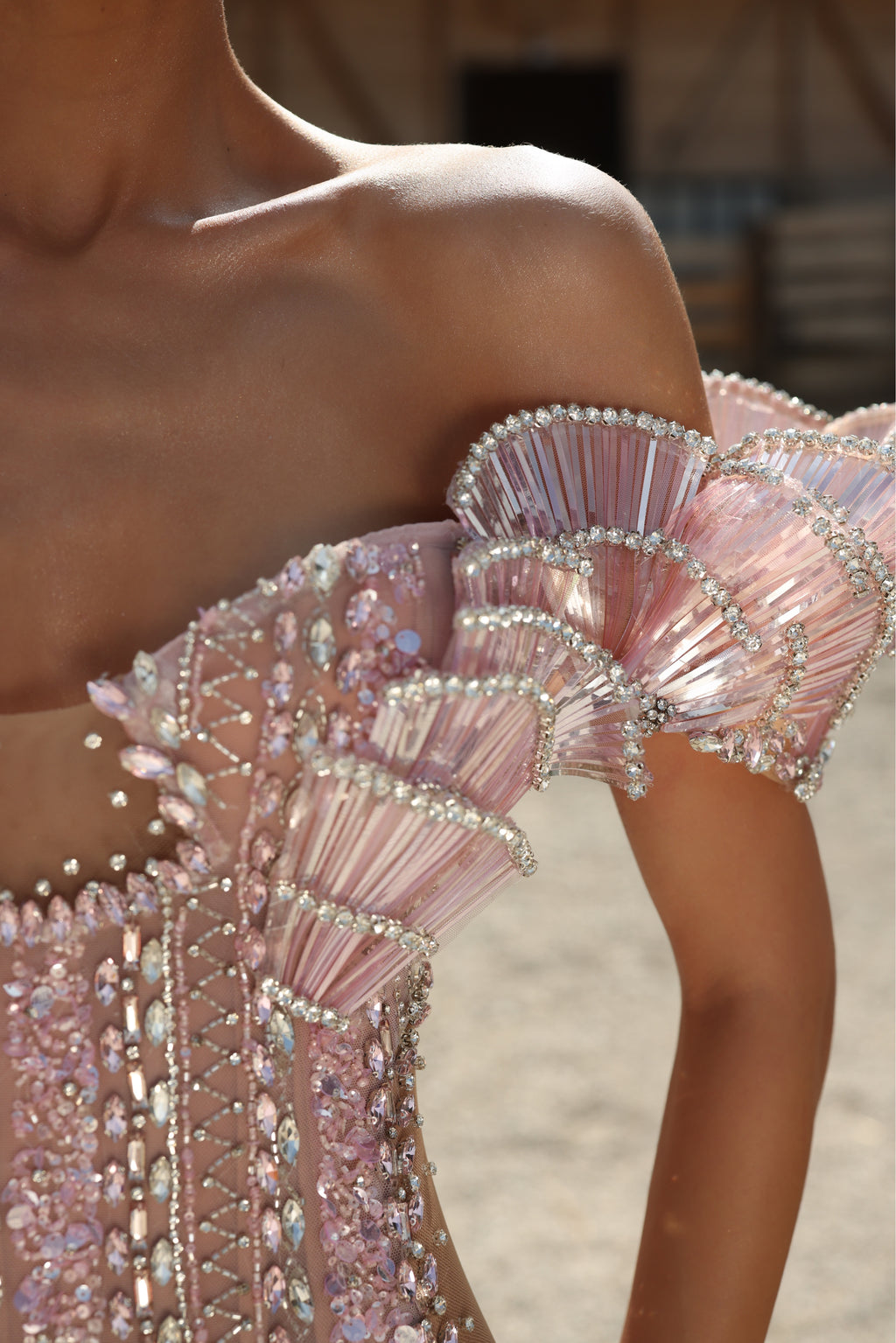 Nela - Off Shoulder Crystal Gown