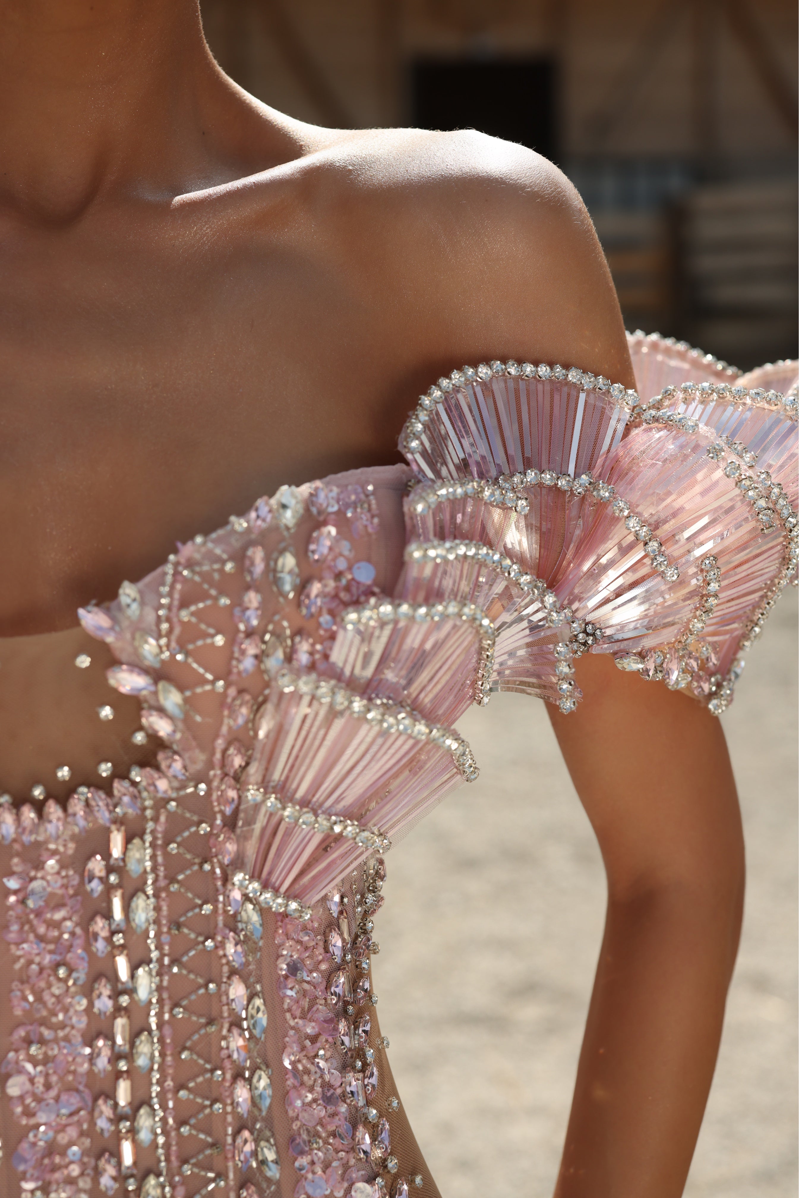 Nela - Off Shoulder Crystal Gown