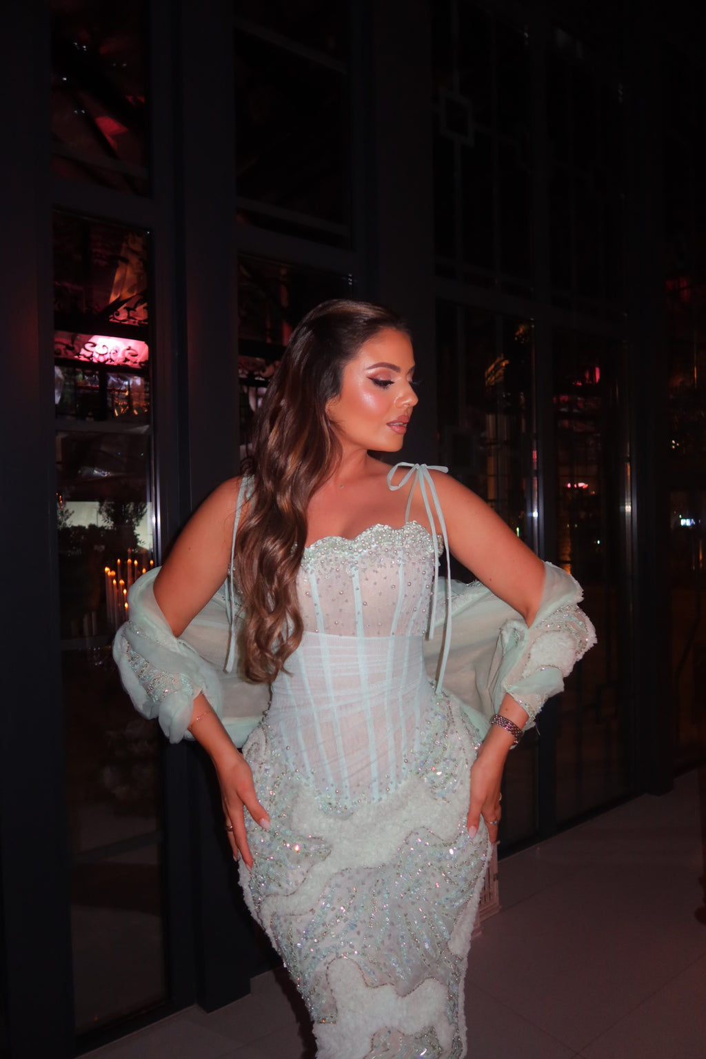 Seafoam Crystal Corset Gown