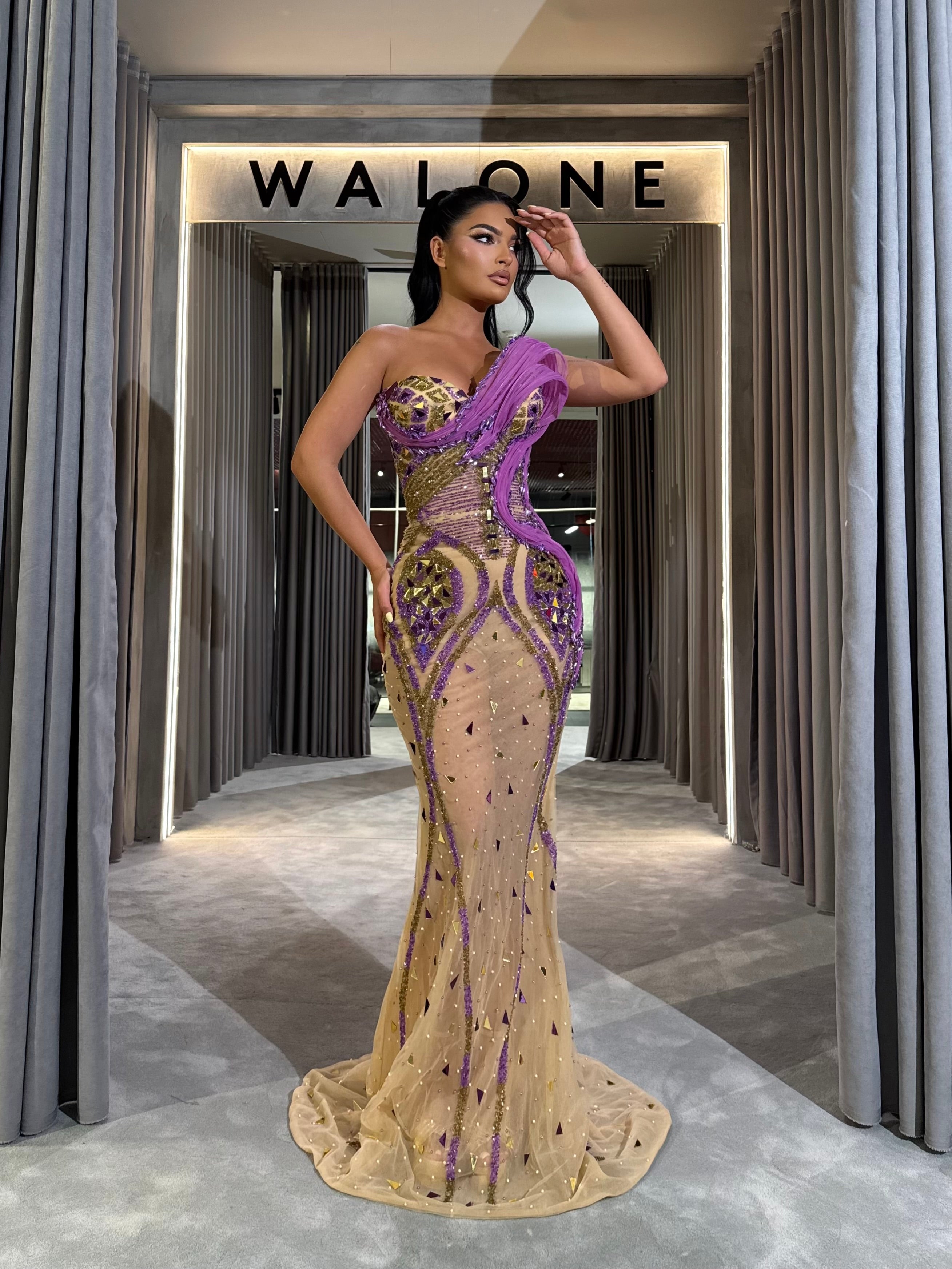 Nude Dress with purple & gold detailing – Walone LLC