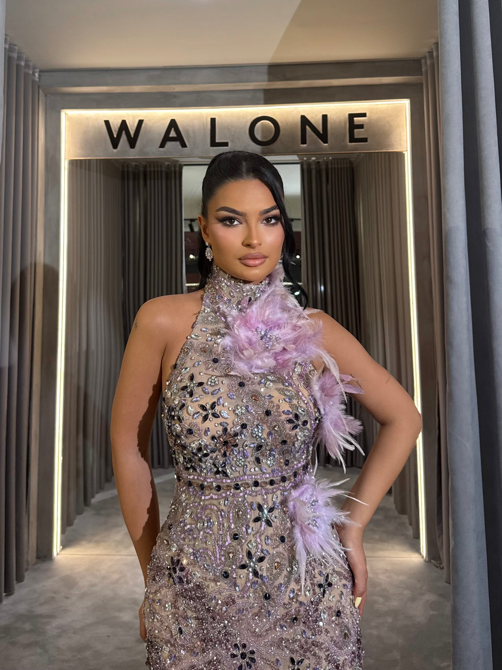 Halter Feathered Lavender Dress