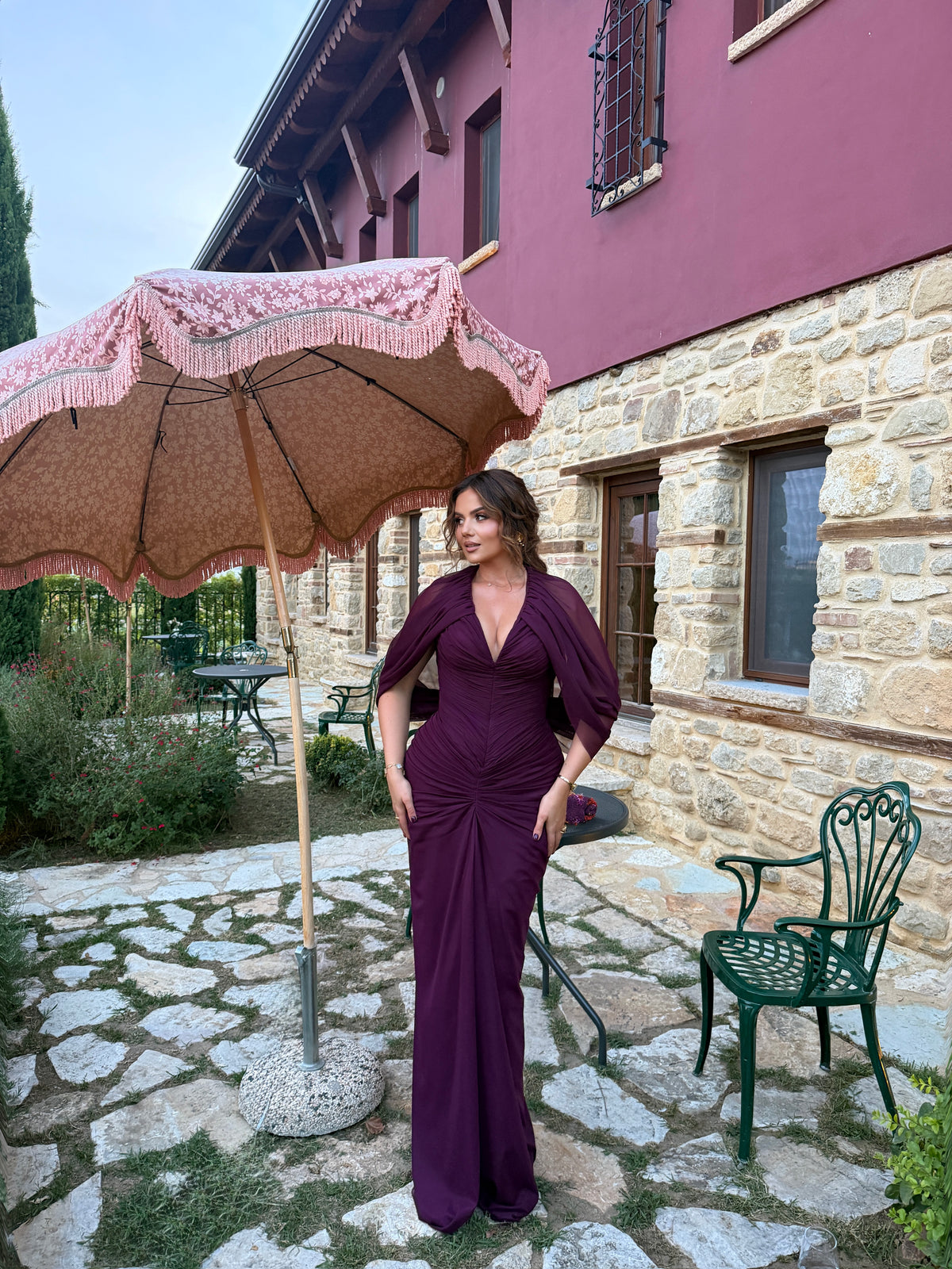 Ursa - Deep V ruched gown