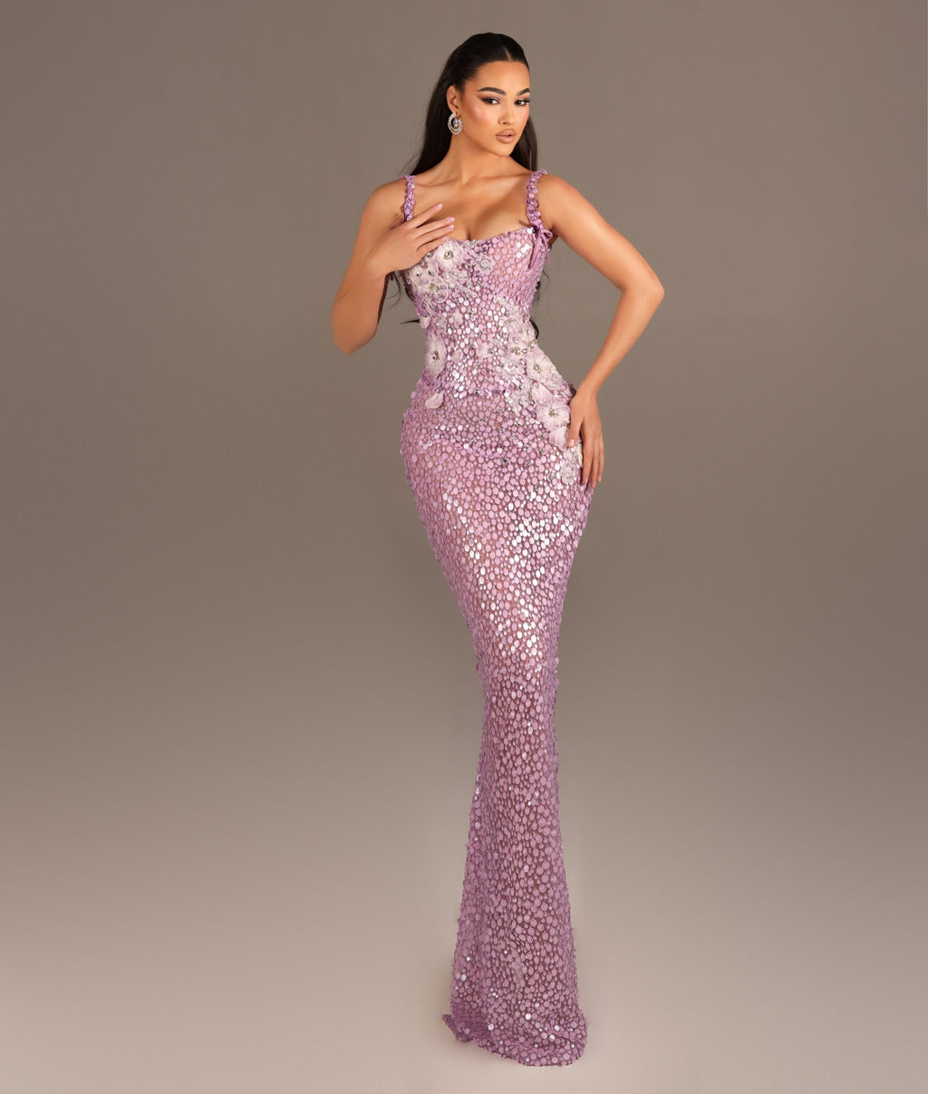 Tesa - Fitted Evening Gown with 3D Floral Embellishment