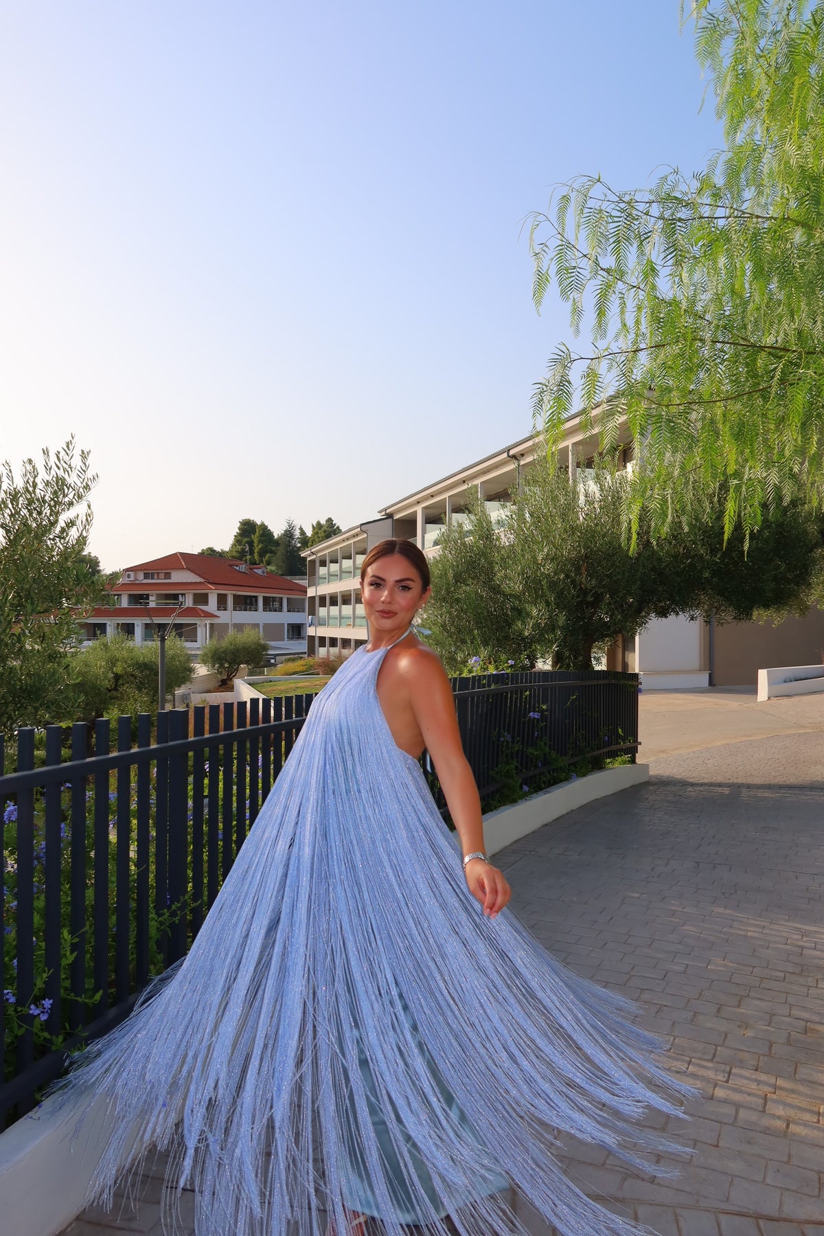 Melina - Halter fringe maxi gown
