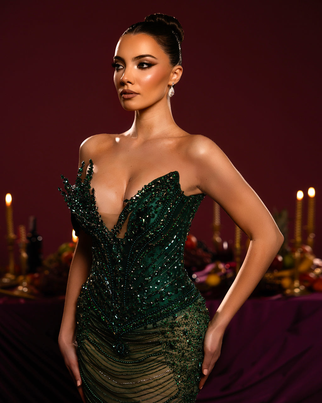 Off-Shoulder Beaded Gown