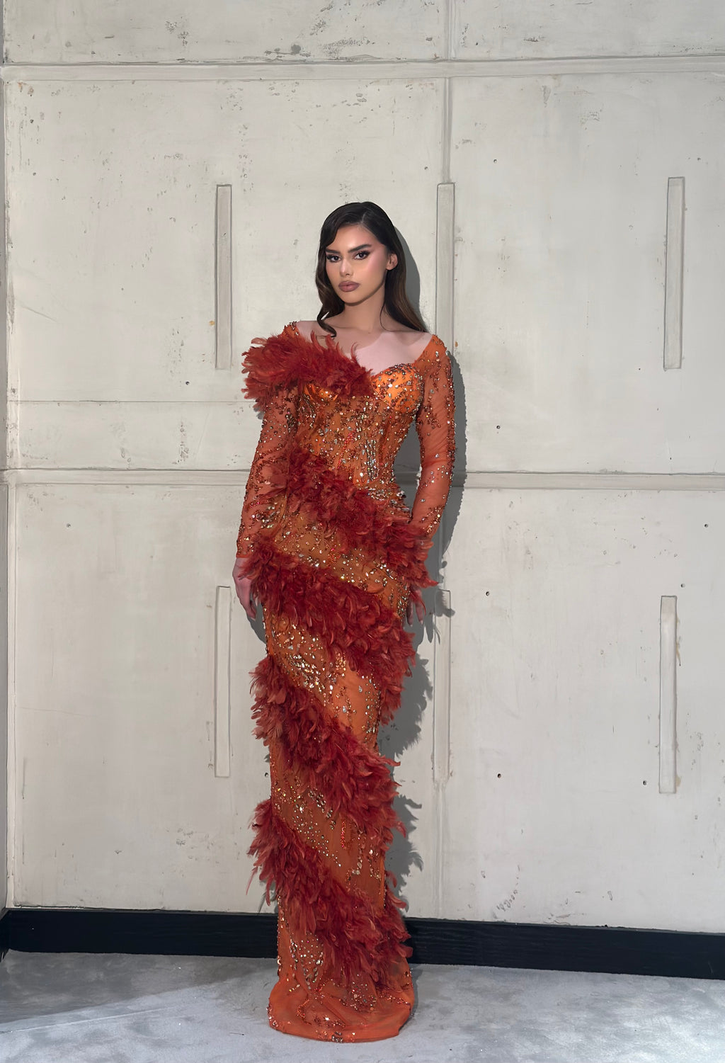 Kaira - Feather Crystal Gown